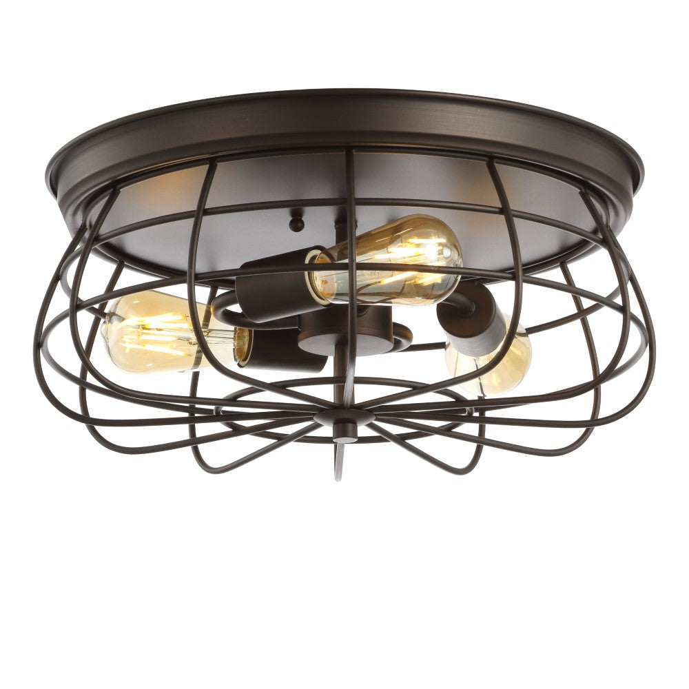 Calvia 15.7 Inch Farmhouse Style Metal Cage Flush Mount Ceiling Light - Perfect for Kitchen, Dining Room & Rustic Home Decor