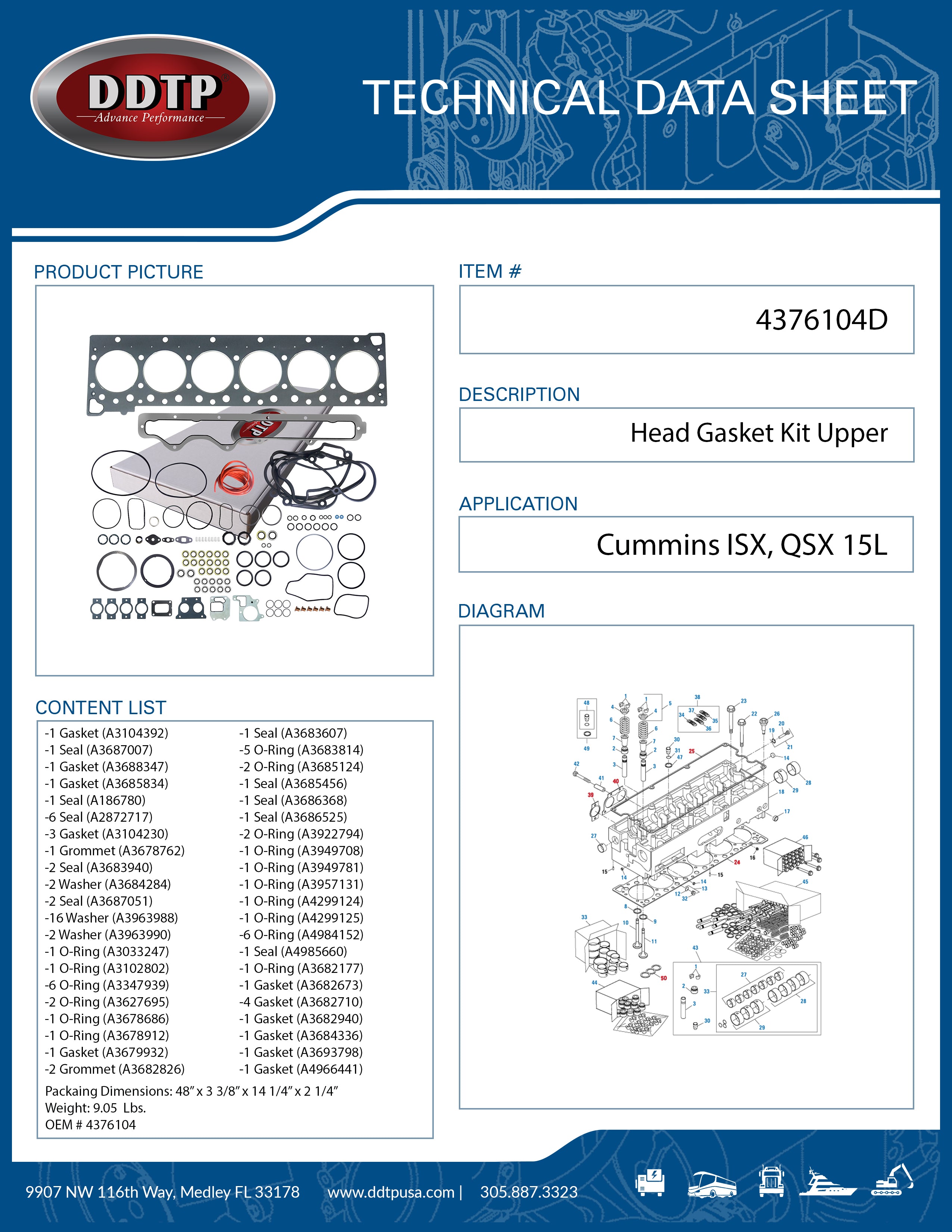 Cummins ISX QSX 15L Head Gasket Kit (4376104) - Complete Upper Engine Seal Replacement for Heavy Duty Trucks & Industrial Equipment - Perfect for Engine Repair, Maintenance & Overhaul