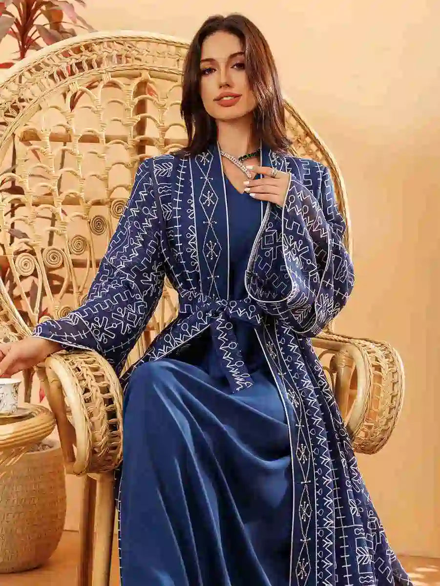 2-Piece Set Eid Doris Caftan Kaftan Dress with Inner Sleeveless Dress #24445 - Elegant Muslim Women's Outfit for Eid, Ramadan, Wedding & Special Occasions