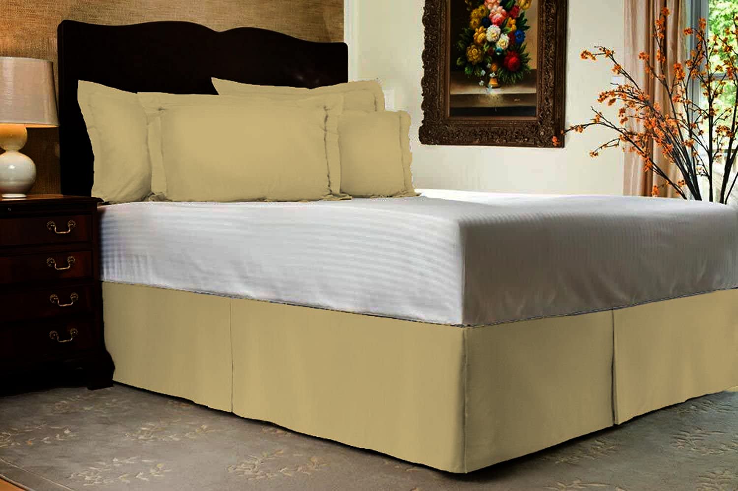 Premium 100% Cotton 600 TC Full Size Beige Pleated Wrap Around Bed Skirt - 12