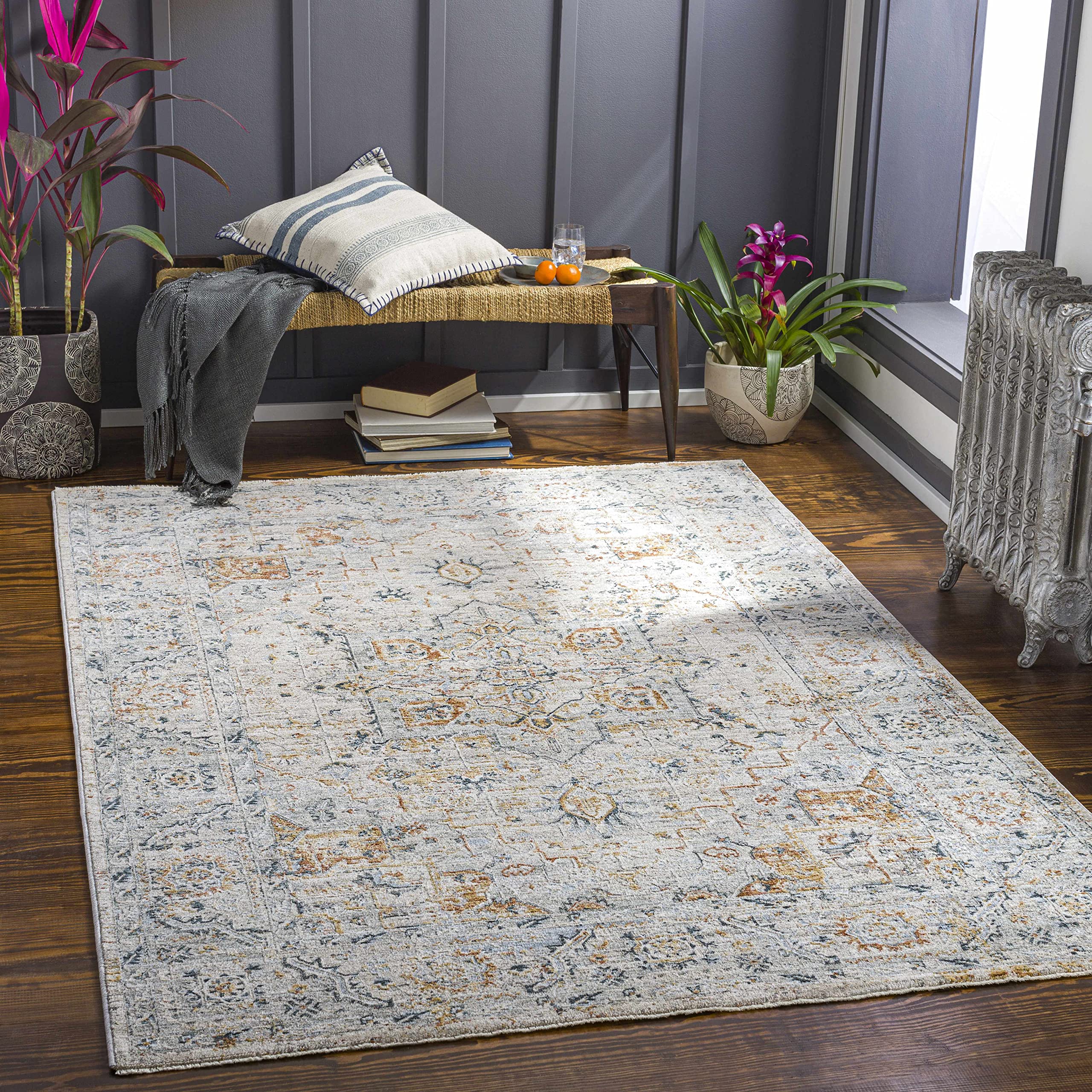 Premium Hauteloom Darvel Area Rug for Living Room & Bedroom - Soft Beige, Green, Red 5' x 7'5