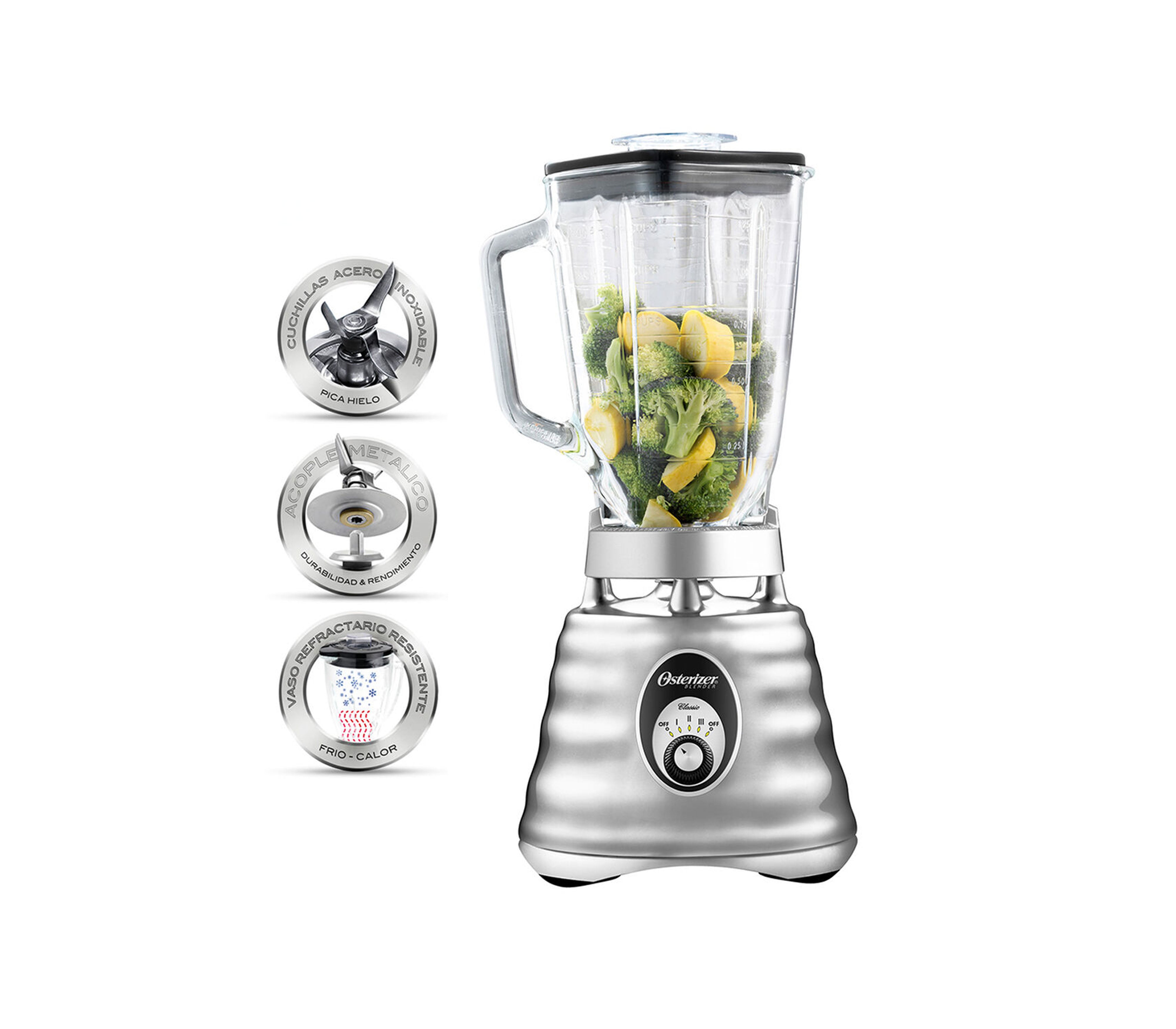 Oster 3-Speed Chrome Blender with Glass Jar - Perfect for Smoothies, Shakes & Food Prep at Home