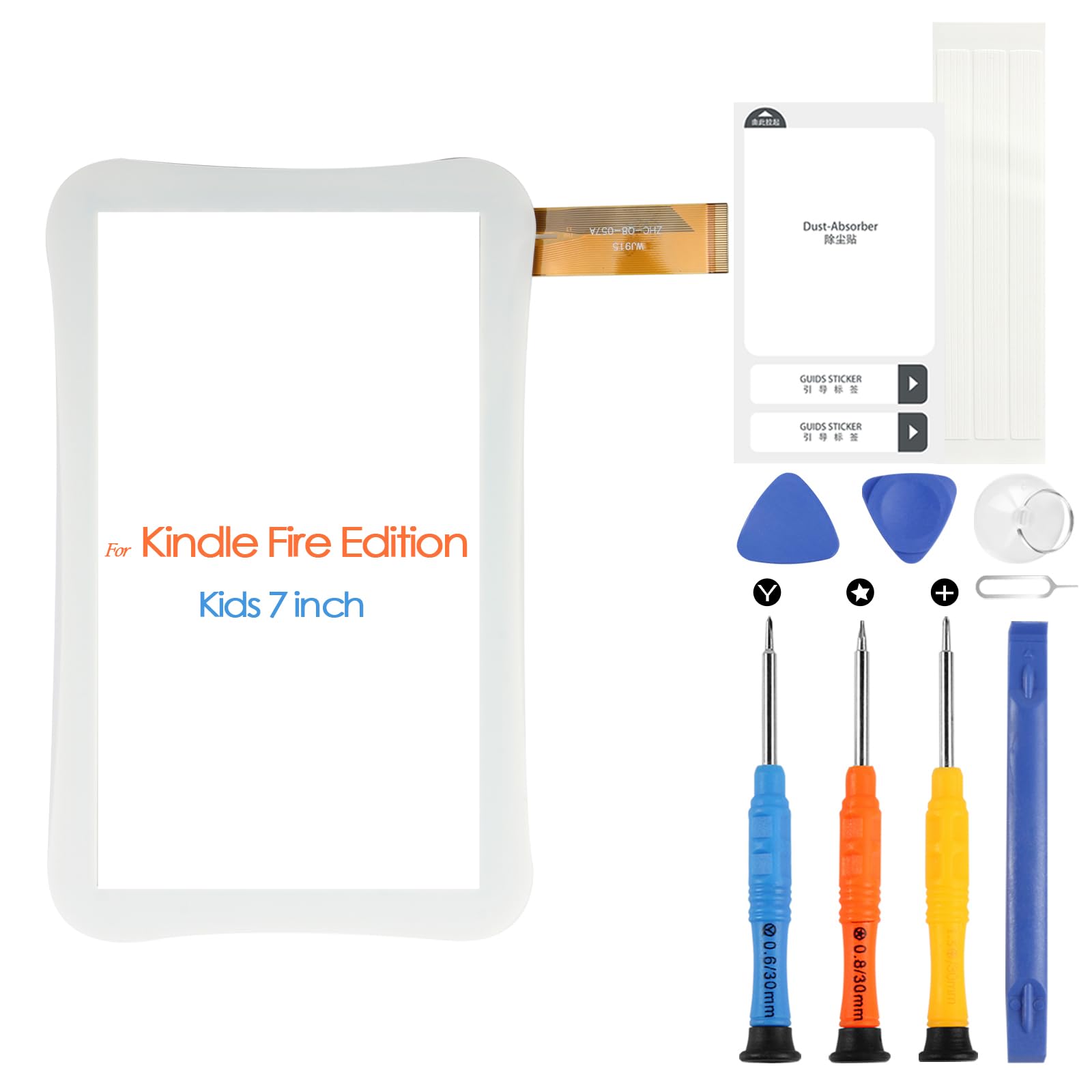 Amazon Fire Kids 7 Inch Touch Screen Digitizer Replacement - Kindle Fire Edition Touch Panel Glass Sensor with Tools (White, No LCD) - Perfect for DIY Tablet Repair & Screen Replacement