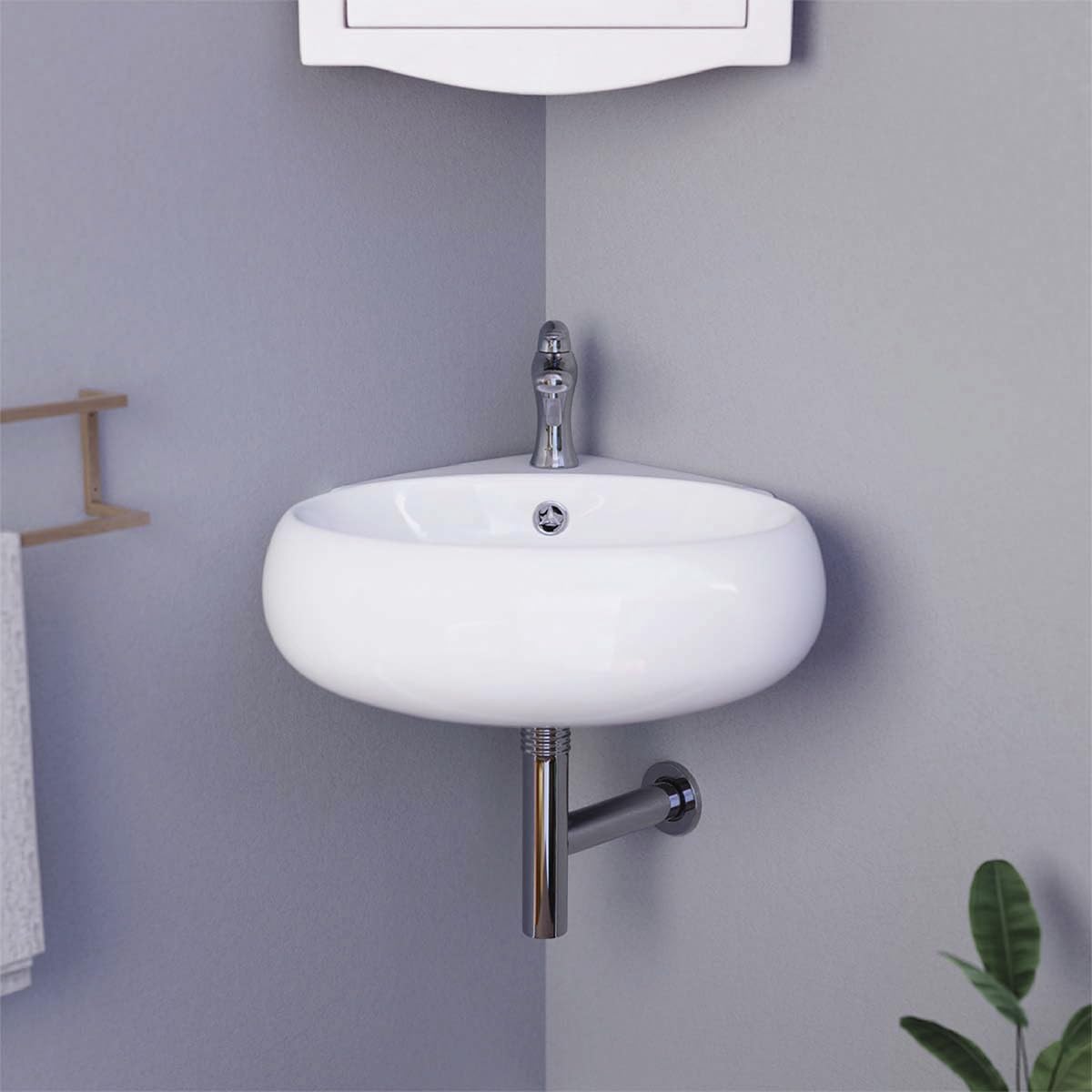 Corner Wall Mount Ceramic Vessel Sink 15.75