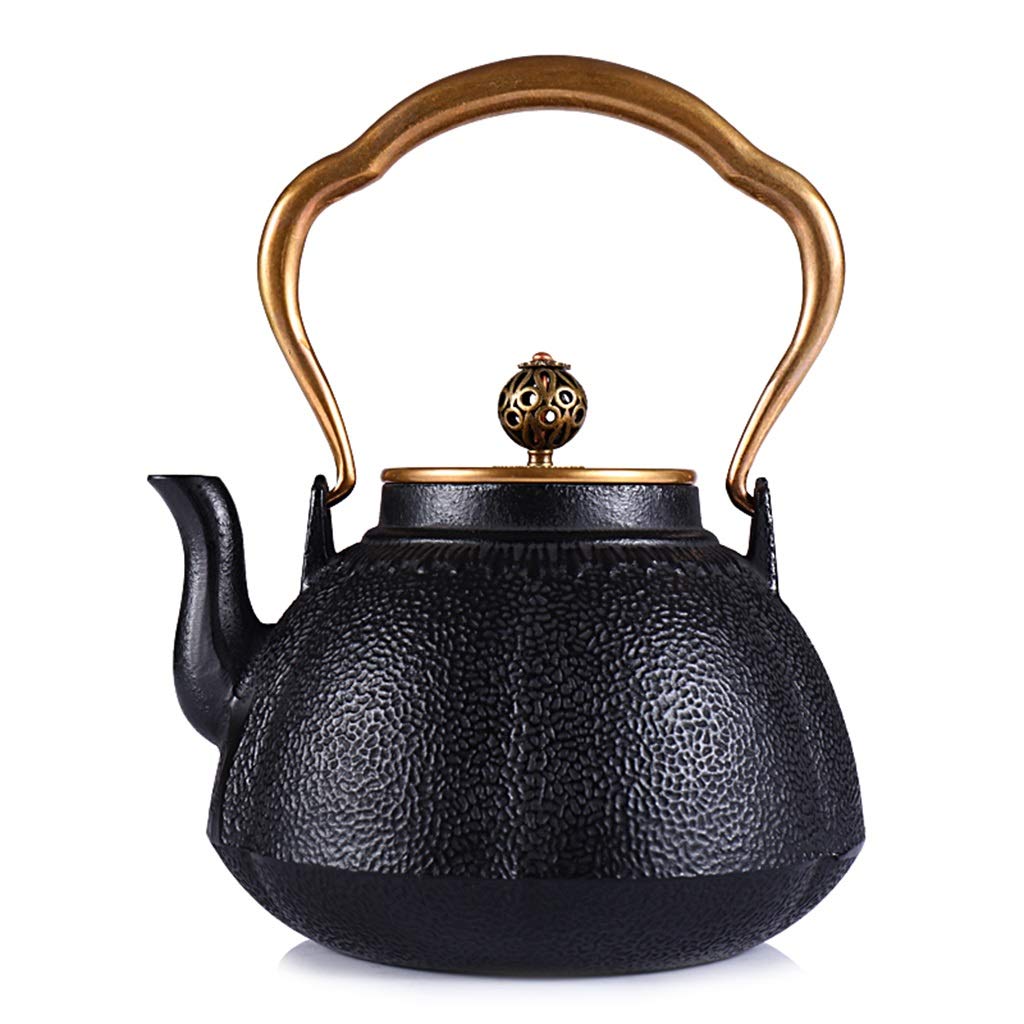 Premium Japanese Tetsubin Style Cast Iron Tea Kettle - 40oz/1.2L Uncoated Traditional Teapot with Melon Vein Design - Handcrafted Retro Black Teapot for Loose Leaf Tea Brewing - Perfect for Home, Office & Tea Ceremonies