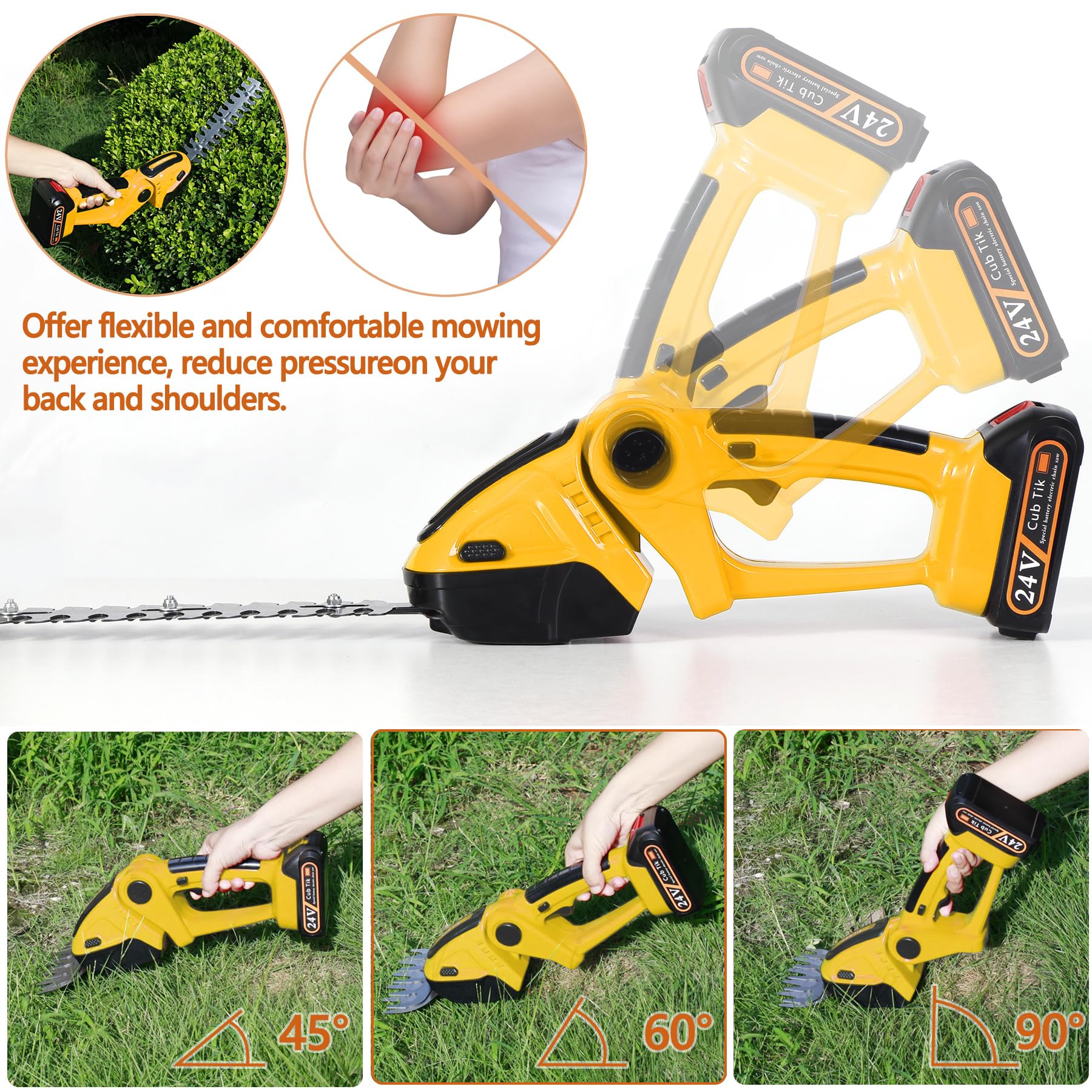 21V Cordless Hedge Trimmer with Battery & Charger - 2-in-1 Electric Brush & Shrub Trimmer, Handheld Mini Grass Shears for Lawn & Garden Care - Perfect for Landscaping, Yard Maintenance & Hedge Shaping (Yellow)