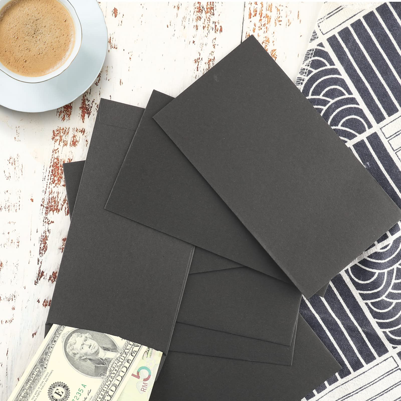 Granhoolm 100 Pack Large Cash Envelopes 3.5 x 6.5 inch - Budgeting Money Envelopes for Savings Plan, Cash Management & 100 Envelope Challenge - Perfect for Personal Finance, Wedding Cards, Business Payments & Gift Giving (Black)