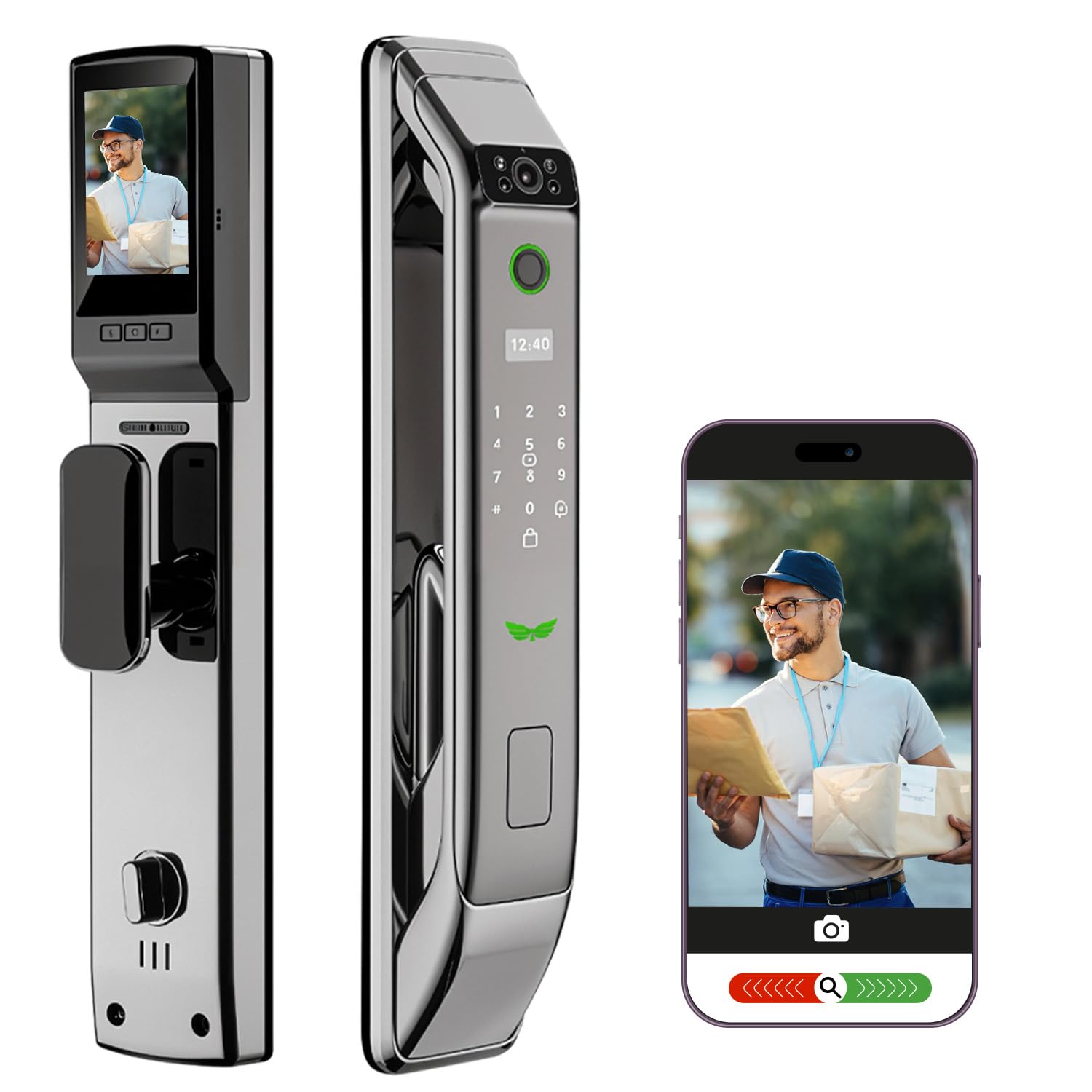 Smart Wi-Fi Door Lock with 3D Face Recognition, Fingerprint, Passcode, IC Card & Key - Video Doorbell & Intercom, Keyless Mortise Lock - USmart App Compatible for Home Security & Smart Access Control - Perfect for Apartments, Vacation Homes & Airbnb Rentals
