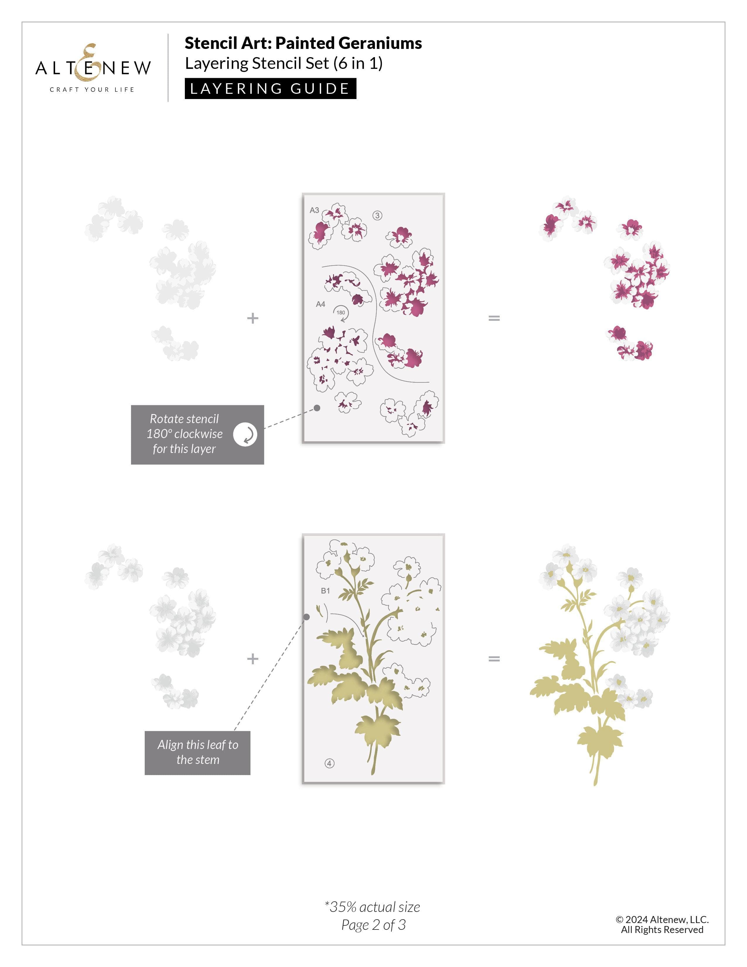 6-in-1 Painted Geraniums Layering Stencil Set for DIY Home Decor, Scrapbooking & Wall Art - Reusable Flower Painting Templates for Craft Projects