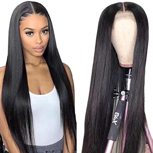 13x4 Natural Black Transparent Lace Front Wig - Long Straight Brazilian Virgin Hair with Baby Hair & Pre-Plucked Hairline for Black Women (22 Inch) - Perfect for Daily Wear, Cosplay & Special Occasions