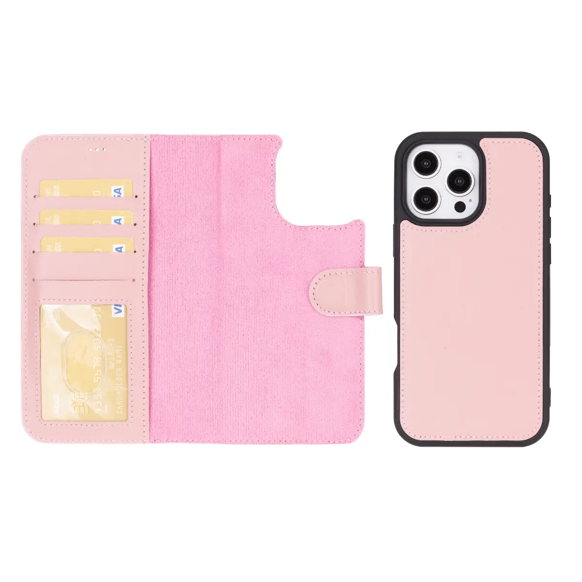Pink Leather Wallet Case for iPhone 16 Pro Max - Slim Protective Phone Cover with Card Slots | Perfect for Everyday Use, Travel & Business (2024 Model)