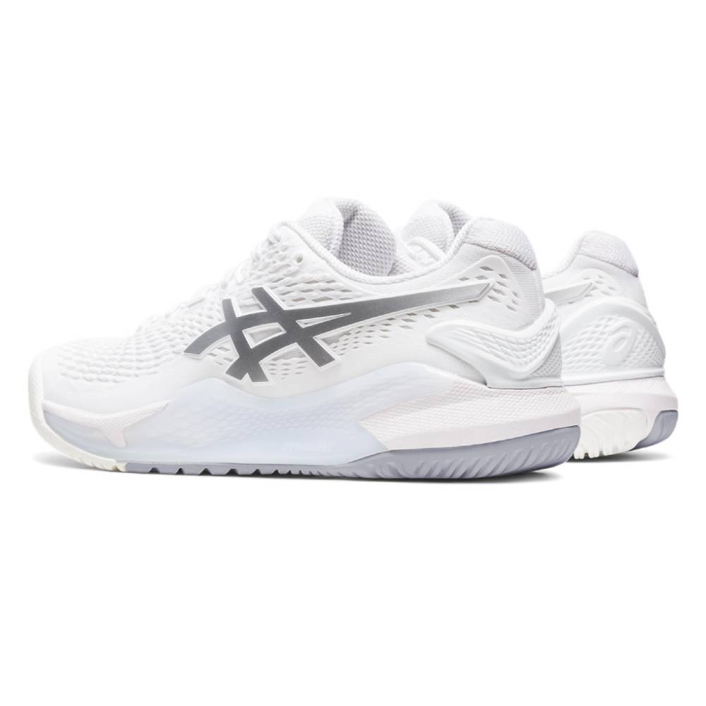 ASICS Gel Resolution 9 Women's Tennis Shoes - White/Silver - High-Performance Court Shoes for Women - Perfect for Tennis, Pickleball & Indoor Court Sports