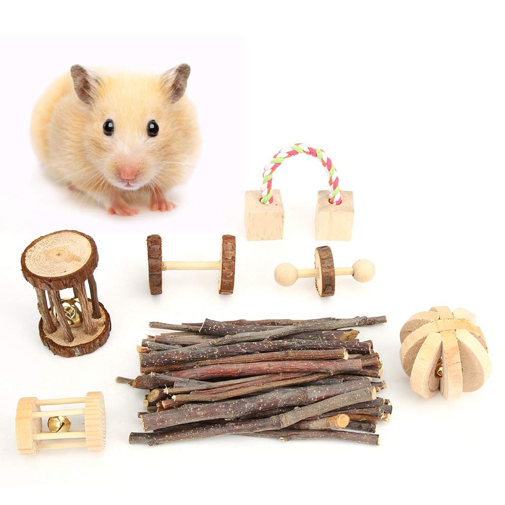 Zerodis 7-Piece Wooden Hamster Chew Toys for Small Pets - Guinea Pig Teeth Care & Enrichment Toys for Cage Playtime & Dental Health