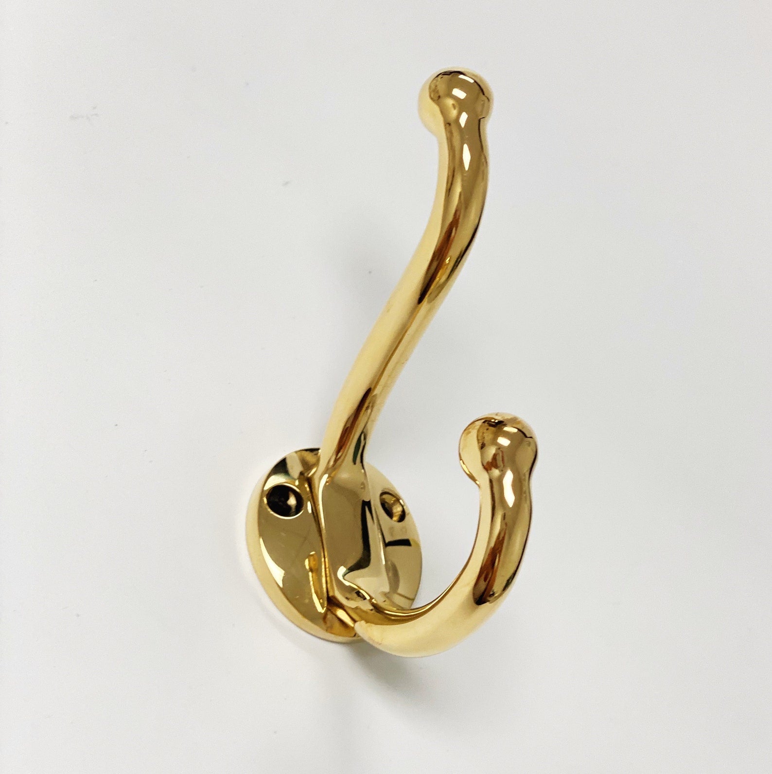 Vintage Style Polished Unlacquered Brass Wall Hook - Heavy Duty Coat Hanger for Jackets, Hats & Bags - Perfect for Entryway, Bedroom & Bathroom Organization