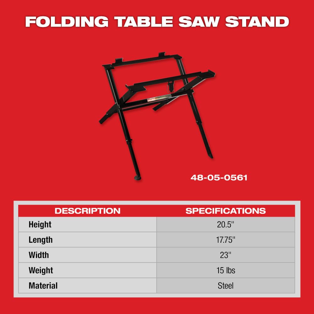 Milwaukee 48-08-0561 Folding Table Saw Stand - Heavy Duty Portable Workbench for Woodworking, Construction & DIY Projects | Compact Storage & Jobsite Use