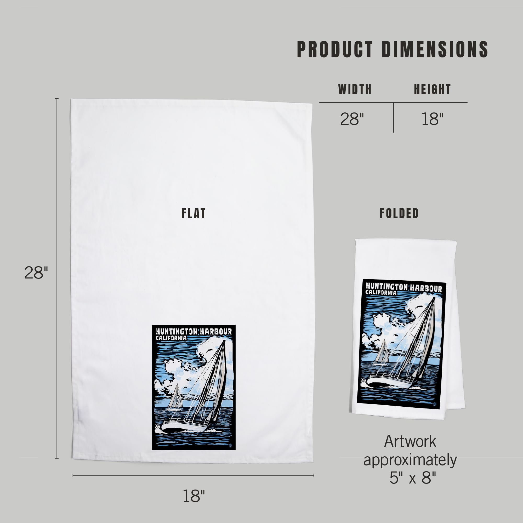 Lantern Press Huntington Harbour California Sailboat Scratchboard Tea Towel - 100% Cotton Decorative Hand Towel for Kitchen & Home - Perfect for Gifts, Dish Drying & Coastal Decor