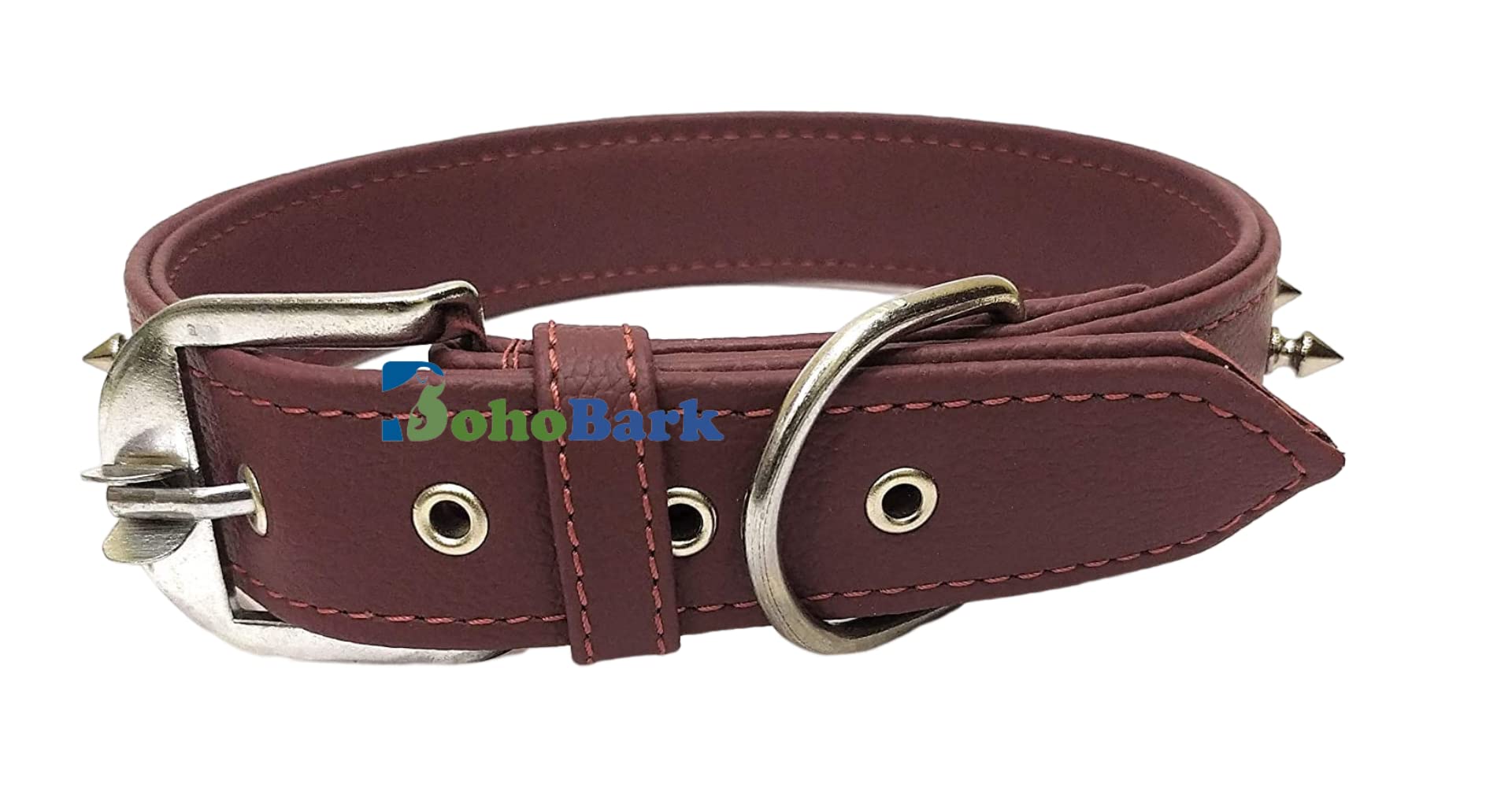 Boho Style Genuine Leather Dog Collar with Single Spike - Medium Size, Brown - Perfect for Training, Walking & Fashionable Pet Accessories