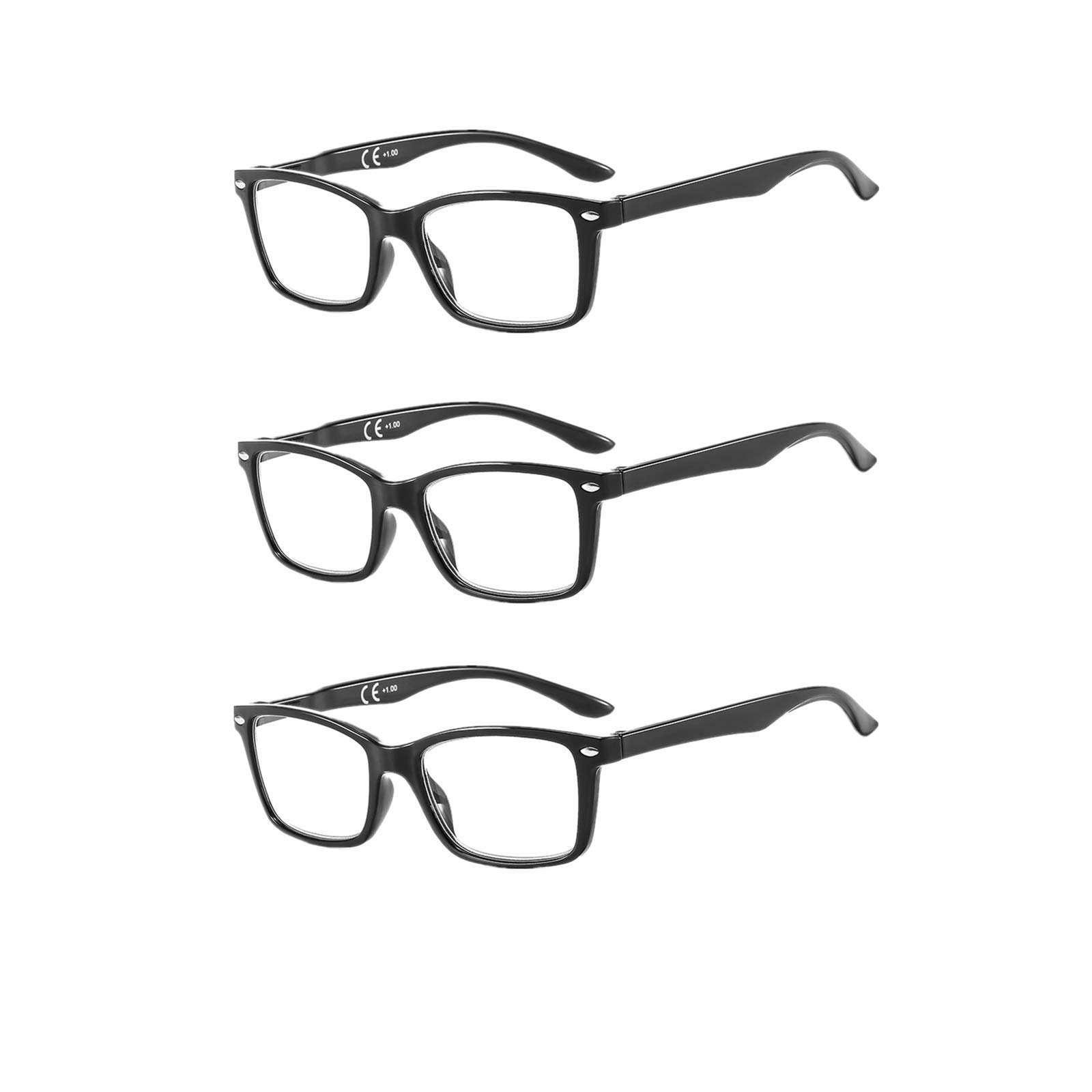 Suertree 3 Pack Reading Glasses for Men & Women - UV Protection, Anti-Glare, Spring Hinge Readers - Perfect for Office, Reading & Computer Use