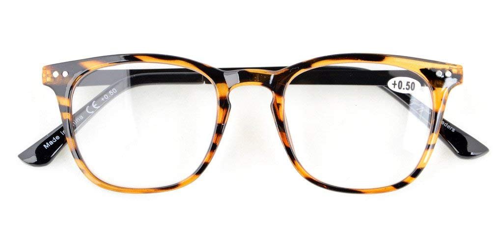 Eyekepper 5-Pack Retro Square Plastic Frame Metal Arms Reading Glasses - Blue Light Blocking Computer Glasses for Office, Reading & Screen Use