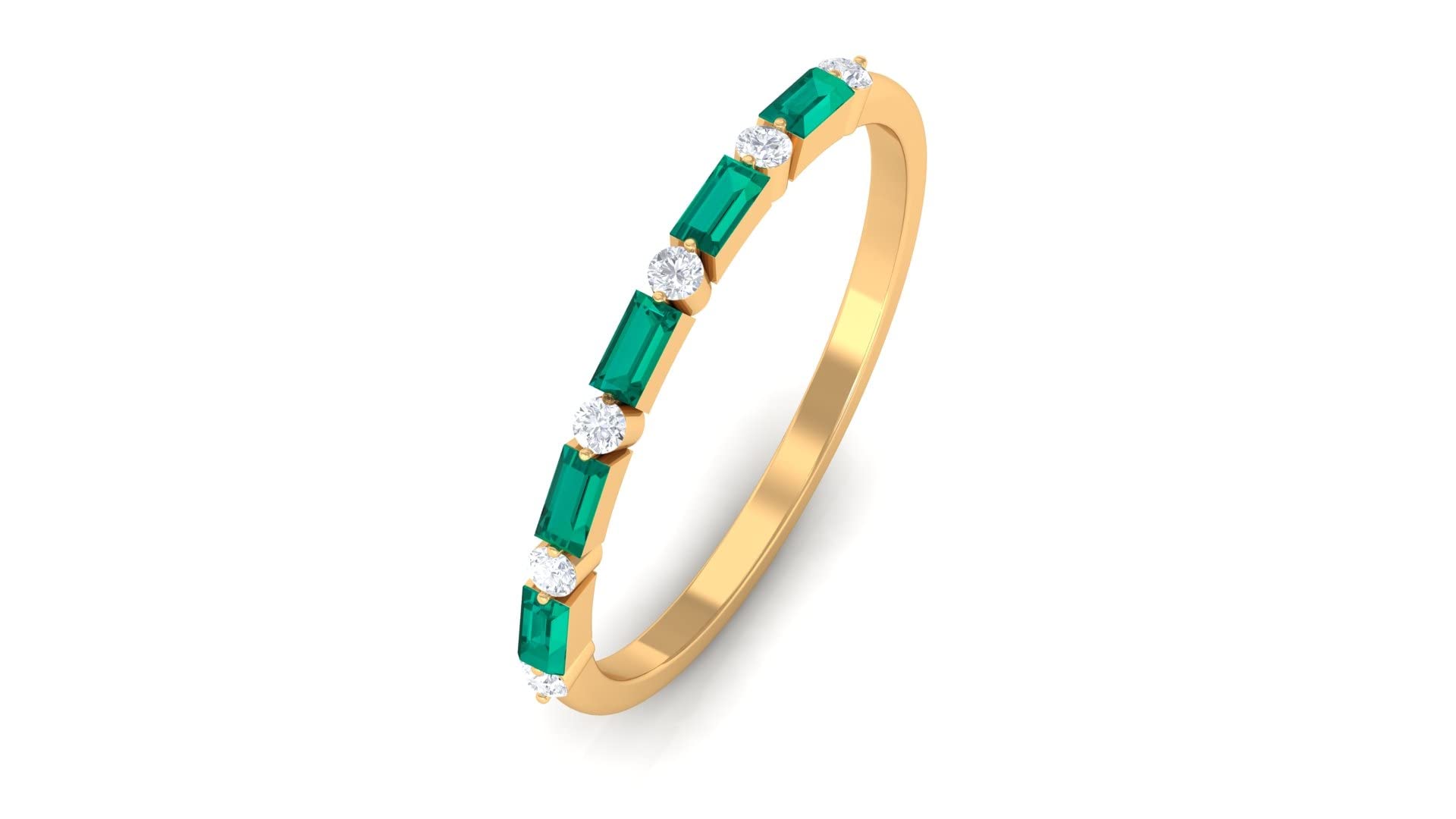 0.25 CT Emerald and Diamond Ring for Women - 14K Solid Gold Half Eternity Band with Green Emerald Stones | Perfect for Anniversaries, Engagements & Special Occasions