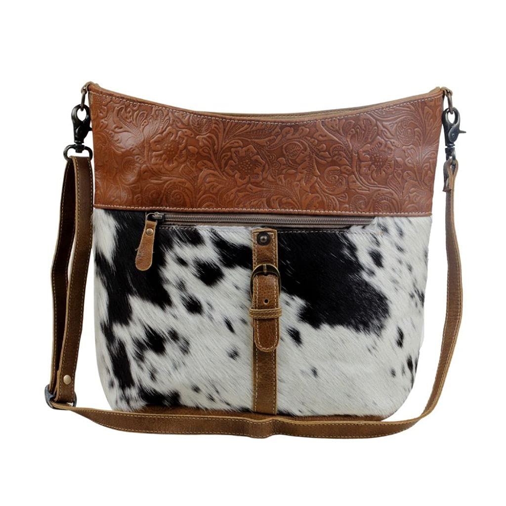 Myra Bag Snooze - Upcycled Leather & Cowhide Handbag S-2846 | Stylish Women's Crossbody Purse for Work, Travel & Everyday Use