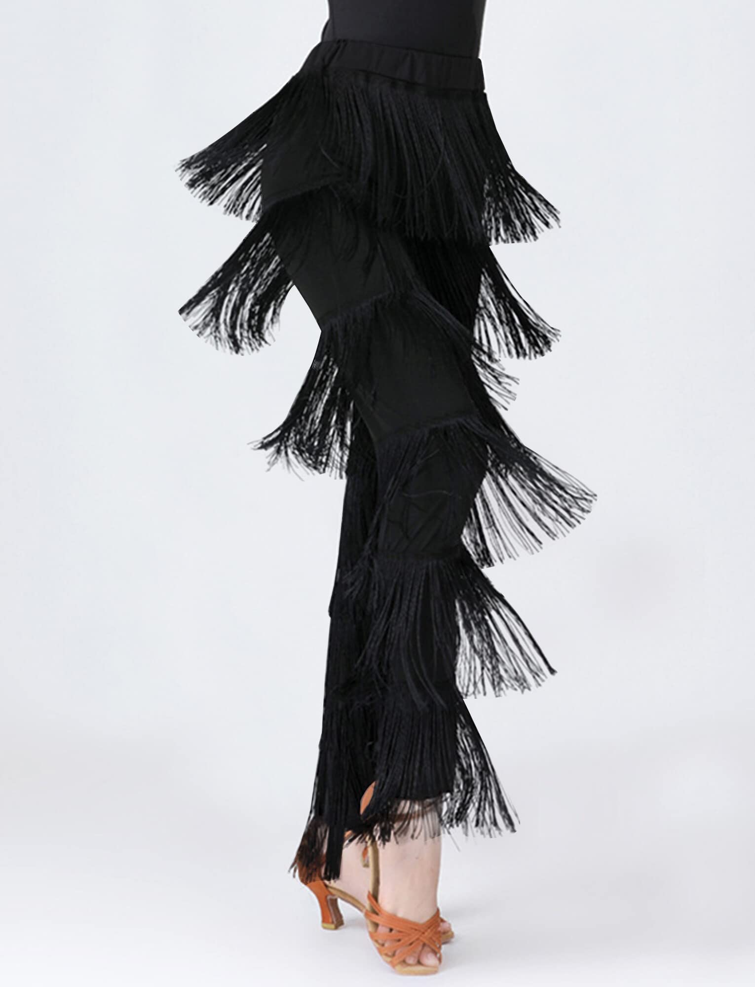 FEOYA Women's Latin Dance Pants with Fringe Tassels - Ballroom, Rumba, Tango & Salsa Practice Wear - Perfect for Dance Classes, Performances & Costume Parties