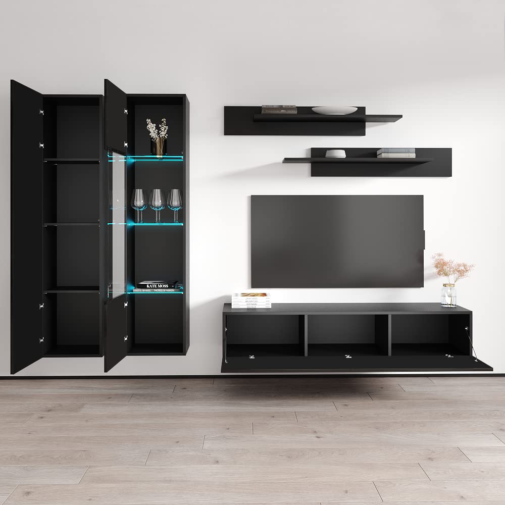 Modern Floating TV Stand with Storage & LED Lights - Wall-Mounted Entertainment Center Console for Bedroom & Living Room - Meble A5 30