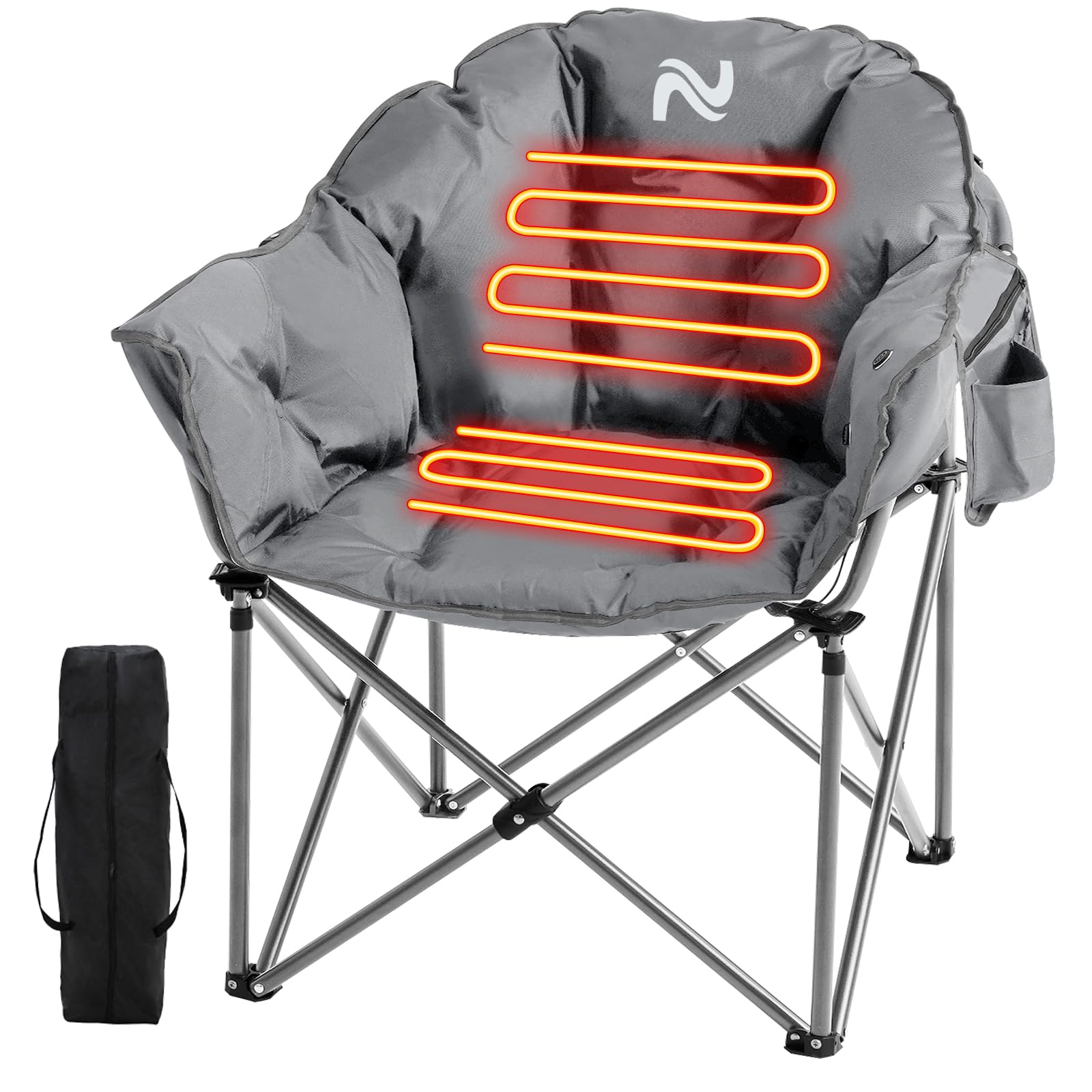 MOPHOTO Heated Camping Chair - Portable Outdoor Folding Chair with Padded Seat & Heating Function for Adults - Perfect for Camping, Hunting, Fishing, Backyard, Patio, and Beach Relaxation