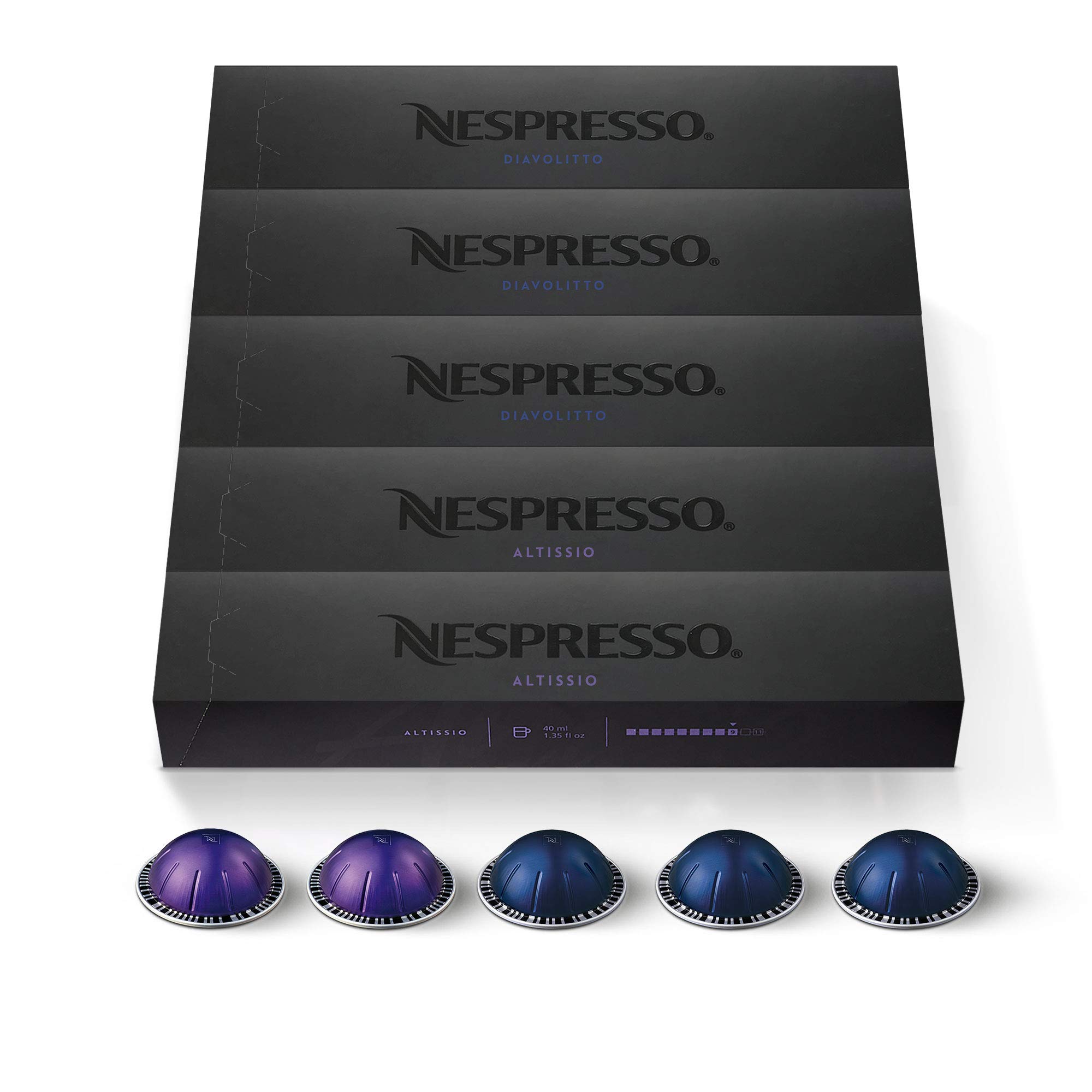 Breville Nespresso Vertuo Coffee and Espresso Machine with 50-Count VertuoLine Capsules - Chrome Finish, Includes Medium & Dark Roast Espresso Variety Pack (1.35oz Brew) - Perfect for Home, Office or Gift Giving