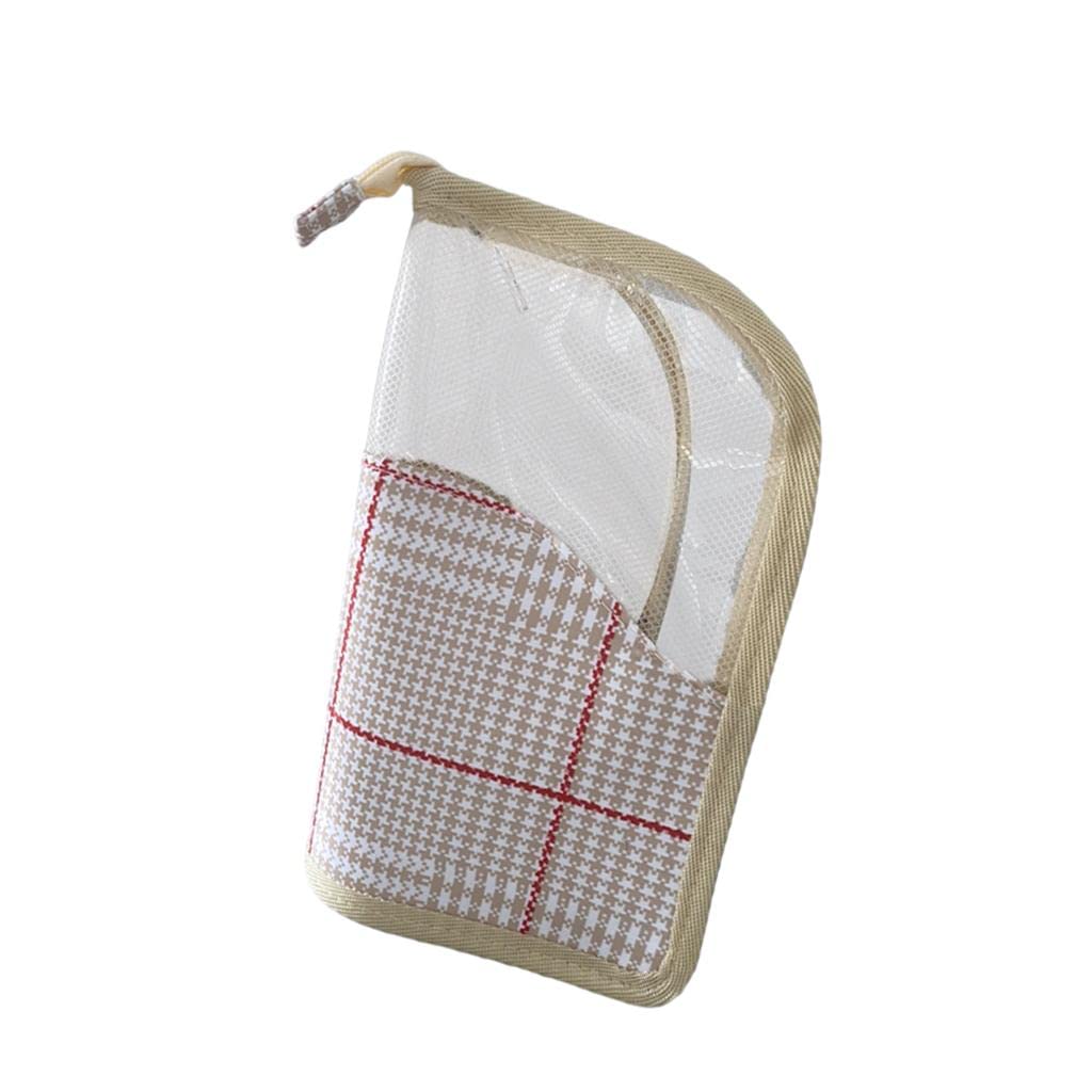 VMS INDIA Foldable Makeup Brush Organizer Bag - Portable Travel Cosmetic Case for Women, White Plaid Design - Perfect for Home, Travel & Professional Makeup Artists