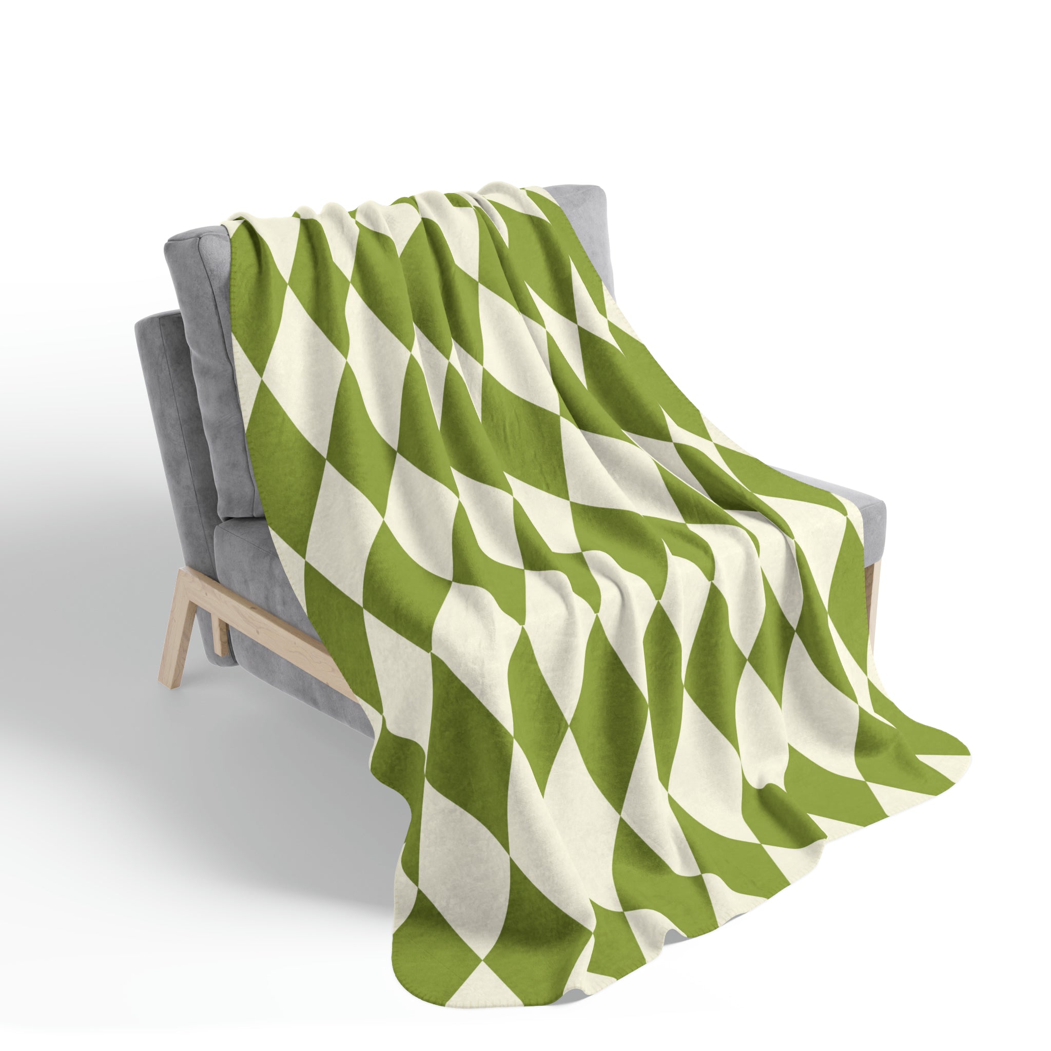 Cozy Fleece Sherpa Blanket - Green Harlequin Pattern Retro Throw Blanket for Couch, Bed & Travel - Soft Warm Plush for Winter, Camping & Home Decor