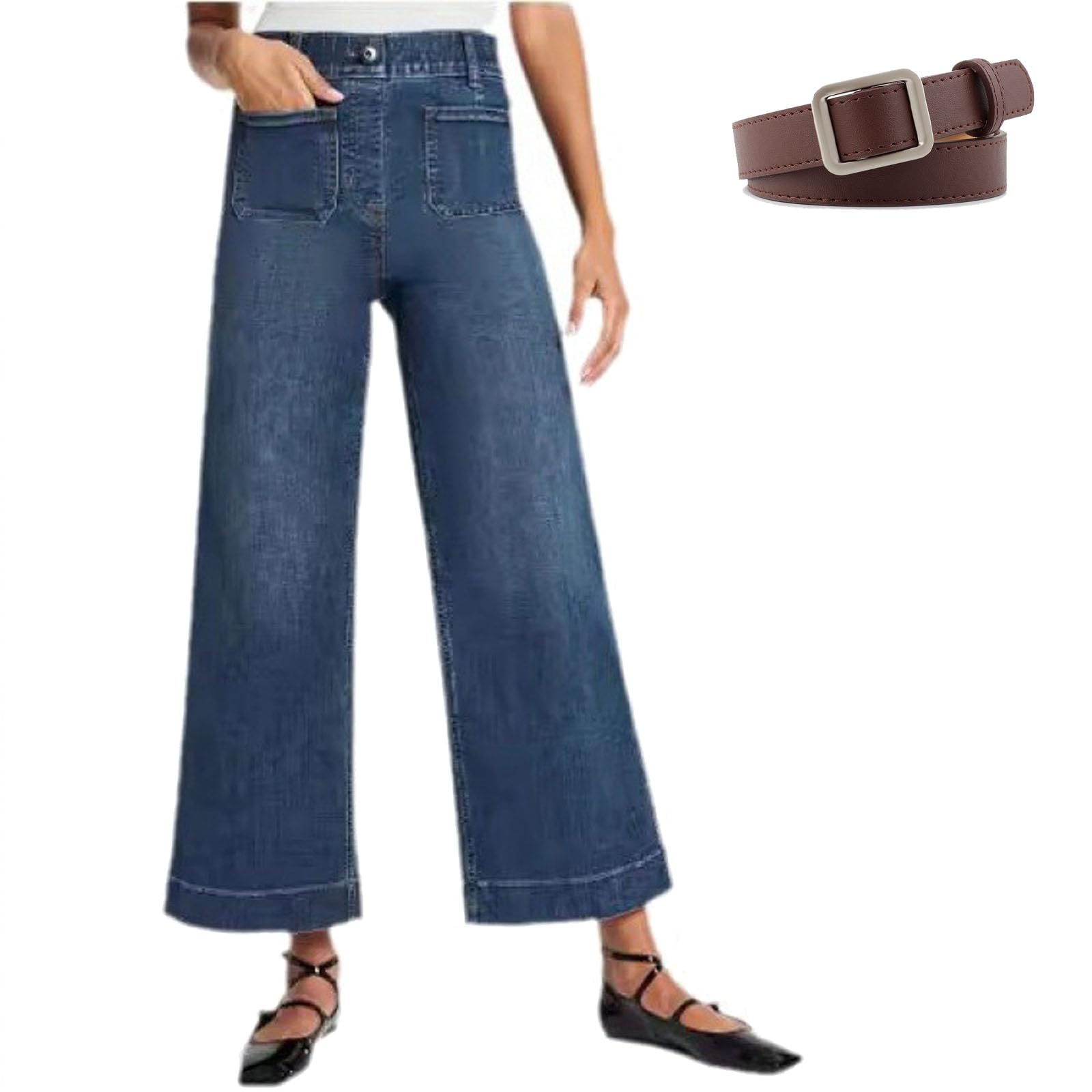 Curvachic Tummy Control High Waist Wide Leg Cropped Jeans for Women - Flattering Comfort & Style | Perfect for Casual Outings & Workwear