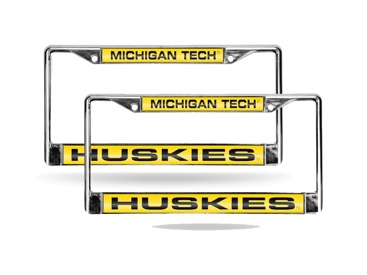 Michigan Tech Huskies Chrome Metal Laser Cut License Plate Frame - Set of 2, Durable Car Accessories for Alumni and Fans - Perfect for Trucks, SUVs, and College Pride Display