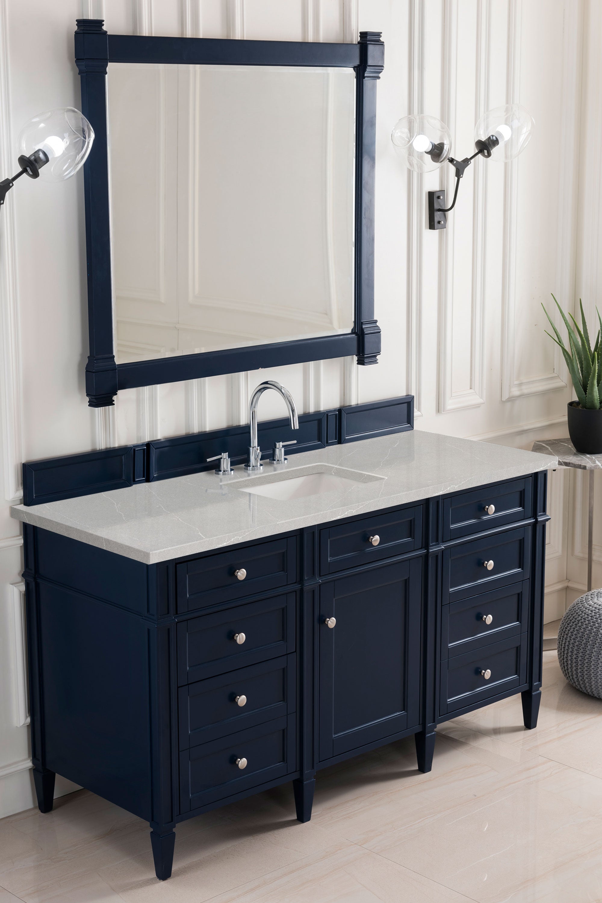 Brittany 60-Inch Victory Blue Single Bathroom Vanity with 3CM Eternal Serena Quartz Countertop – Perfect for Modern Master Bathrooms and Guest Suites