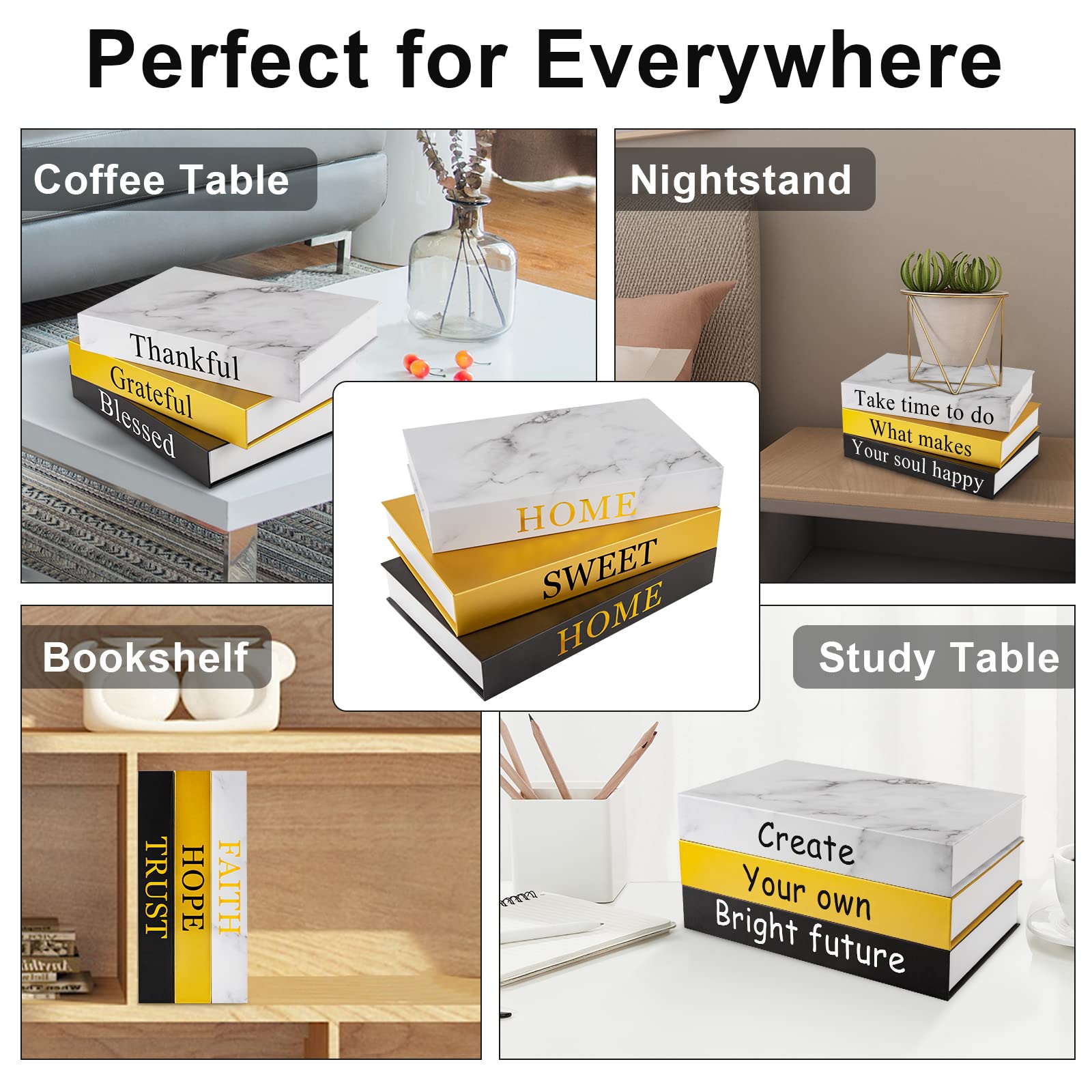Decorative Books Boxes Set of 3 - Faux Books for Home Decor, Coffee Table & Bookshelf Decoration - Fake Book Storage Boxes with Stickers - Perfect for Living Room, Office & Gift Giving
