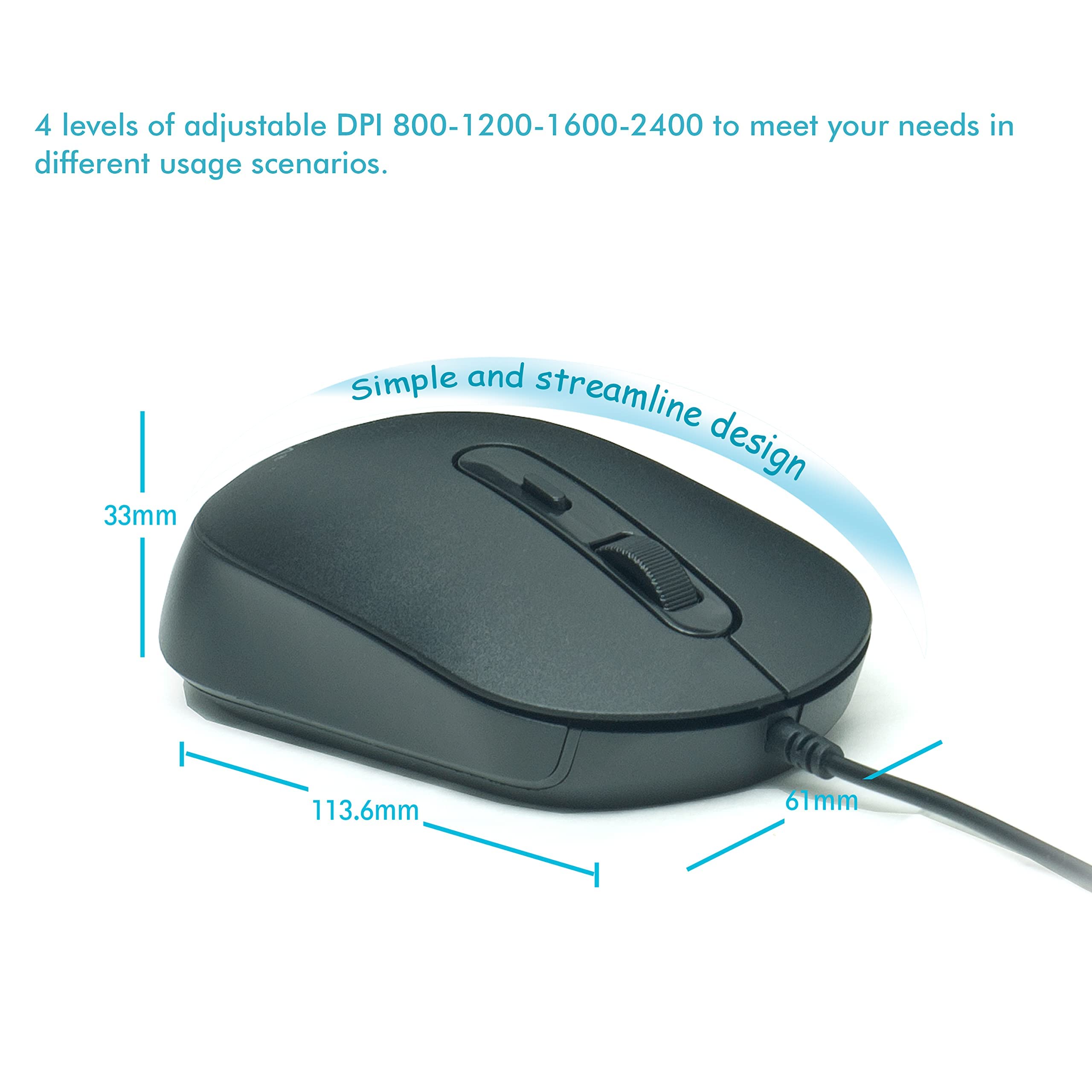 M104 Wired Computer Mouse 3-Pack - Silent Optical USB Corded Mice for Laptop, PC, Chromebook (Black) - Perfect for Office, Home & School Use