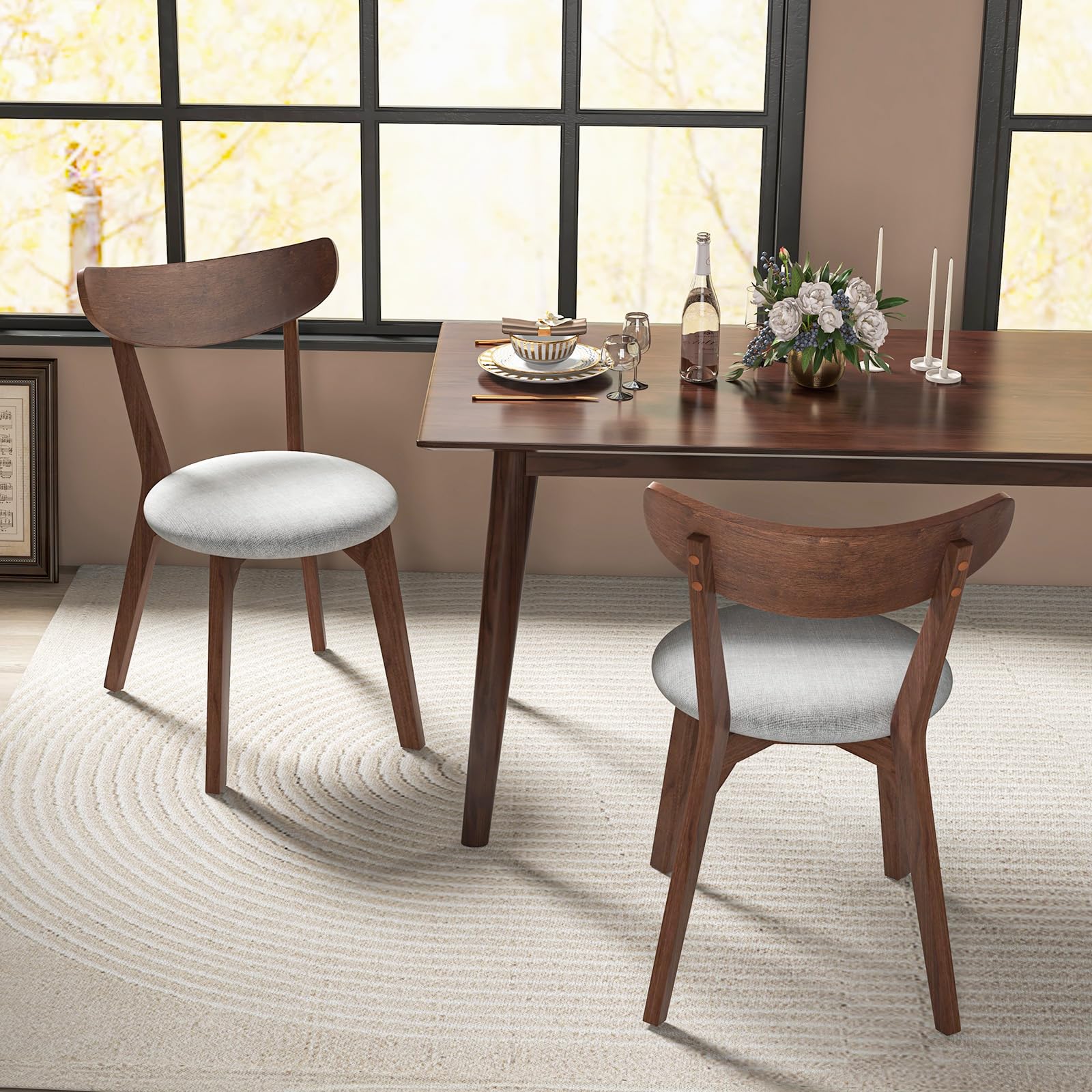 ERGOMASTER 2-Piece Walnut Wood Dining Chairs Set - Curved Back Comfortable Kitchen & Restaurant Chairs for Home, Office, and Commercial Use - Perfect for Family Dinners, Cafe Seating, and Modern Interior Decor