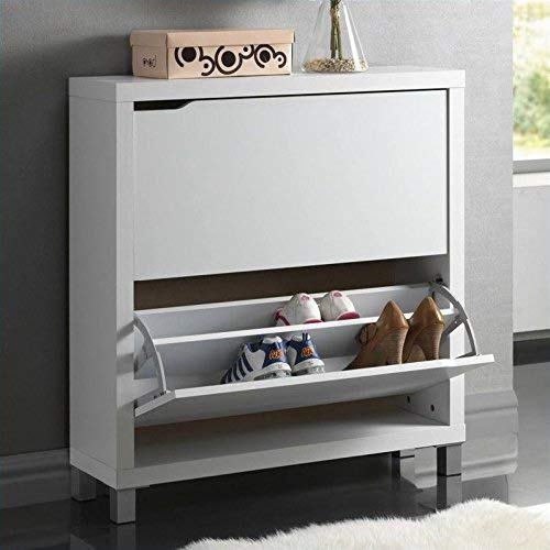 Baxton Studio Simms White Modern Shoe Cabinet - 12 Pair Storage Organizer with Adjustable Shelves for Entryway, Bedroom & Closet Organization
