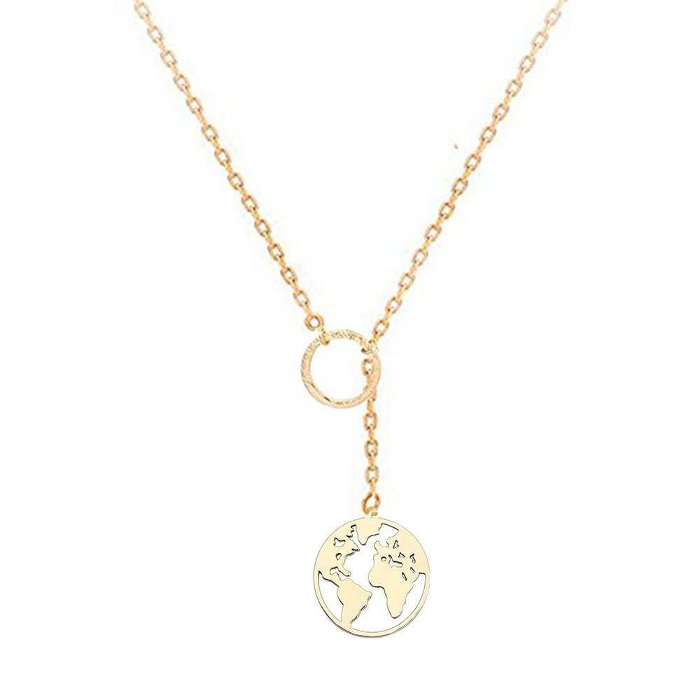 NOUMANDA Charm Tiny Circle Y Lariat Necklace - Exquisite Round World Map Pendant for Women | Perfect for Travel Lovers, Gift Giving & Everyday Elegance