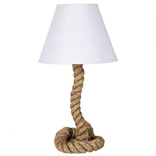 Vintage Rope Table Lamp - Rustic Farmhouse Bedside & Living Room Lighting Decor | White Corded Pendant Light for Cozy Home, Dorm, Cabin & Office Ambience