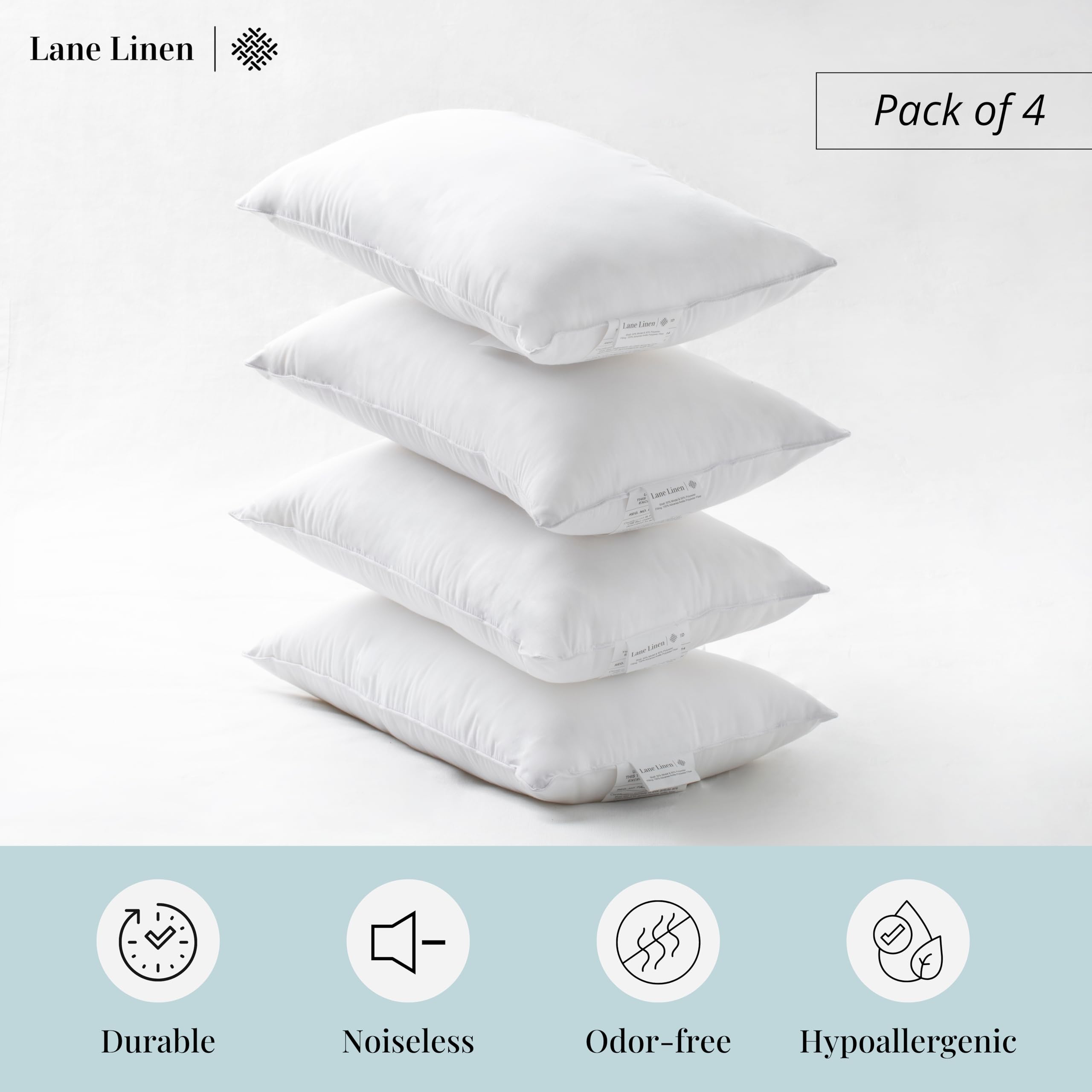 Premium 12x20 Fluffy Pillow Inserts Set of 4 - White Decorative Couch Pillows for Sofa, Bed & Living Room | Soft Throw Pillow Covers Filler for Home Decor & Cozy Comfort