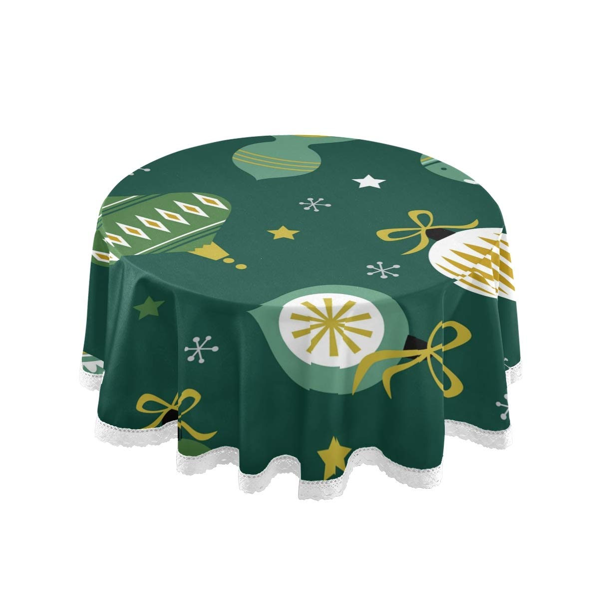 MCHIVER 60 Inch Round Christmas Tablecloth with Baubles Design - Holiday Dining Decor for Christmas Party, Baby Shower & Festive Gatherings