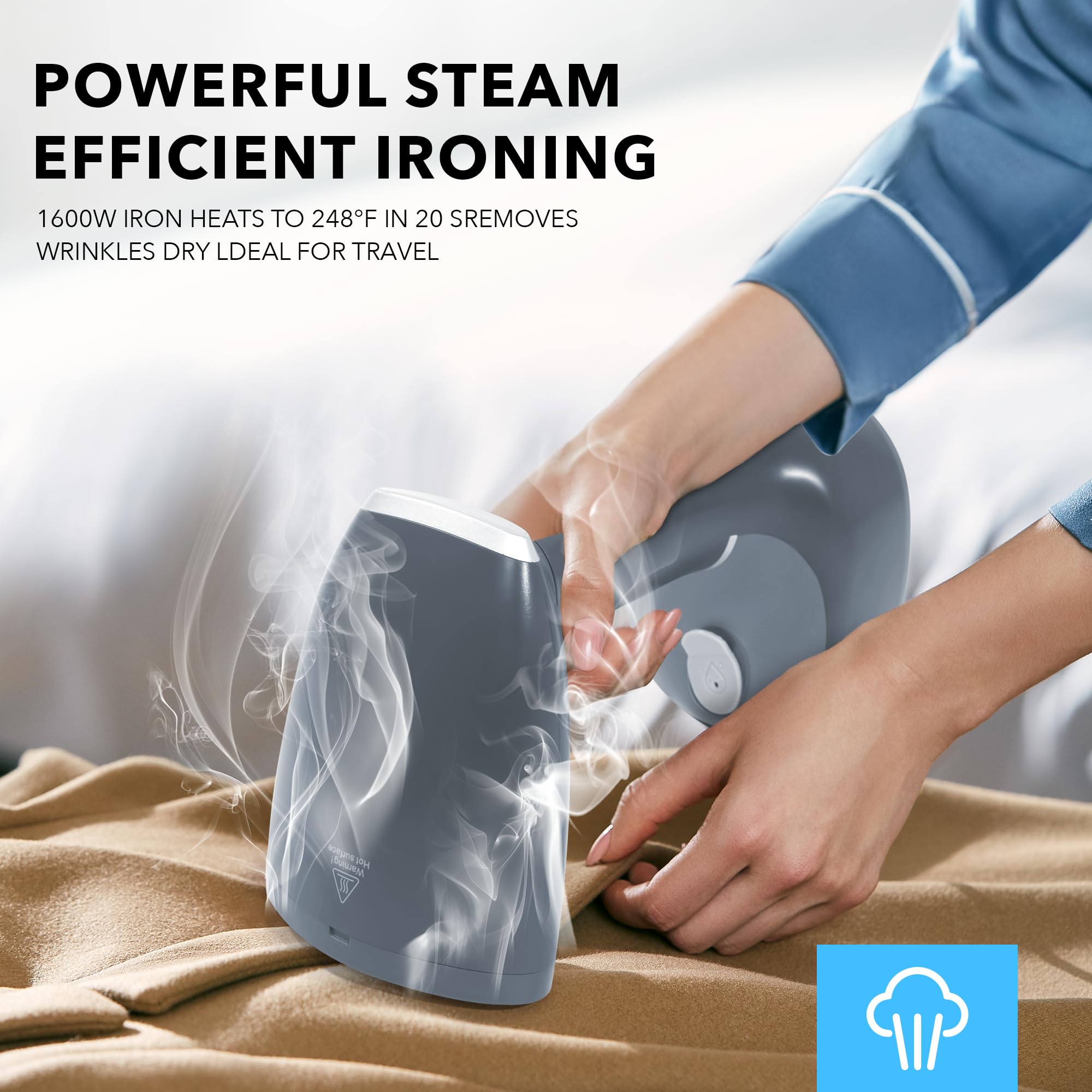 Portable 1600W Handheld Garment Steamer for Clothes - Fast Heat-up & Wrinkle Remover with 200ml Water Tank | Travel & Home Use | Safe for All Fabrics (Grey) | Perfect for Business Trips, Weddings & Daily Outfits