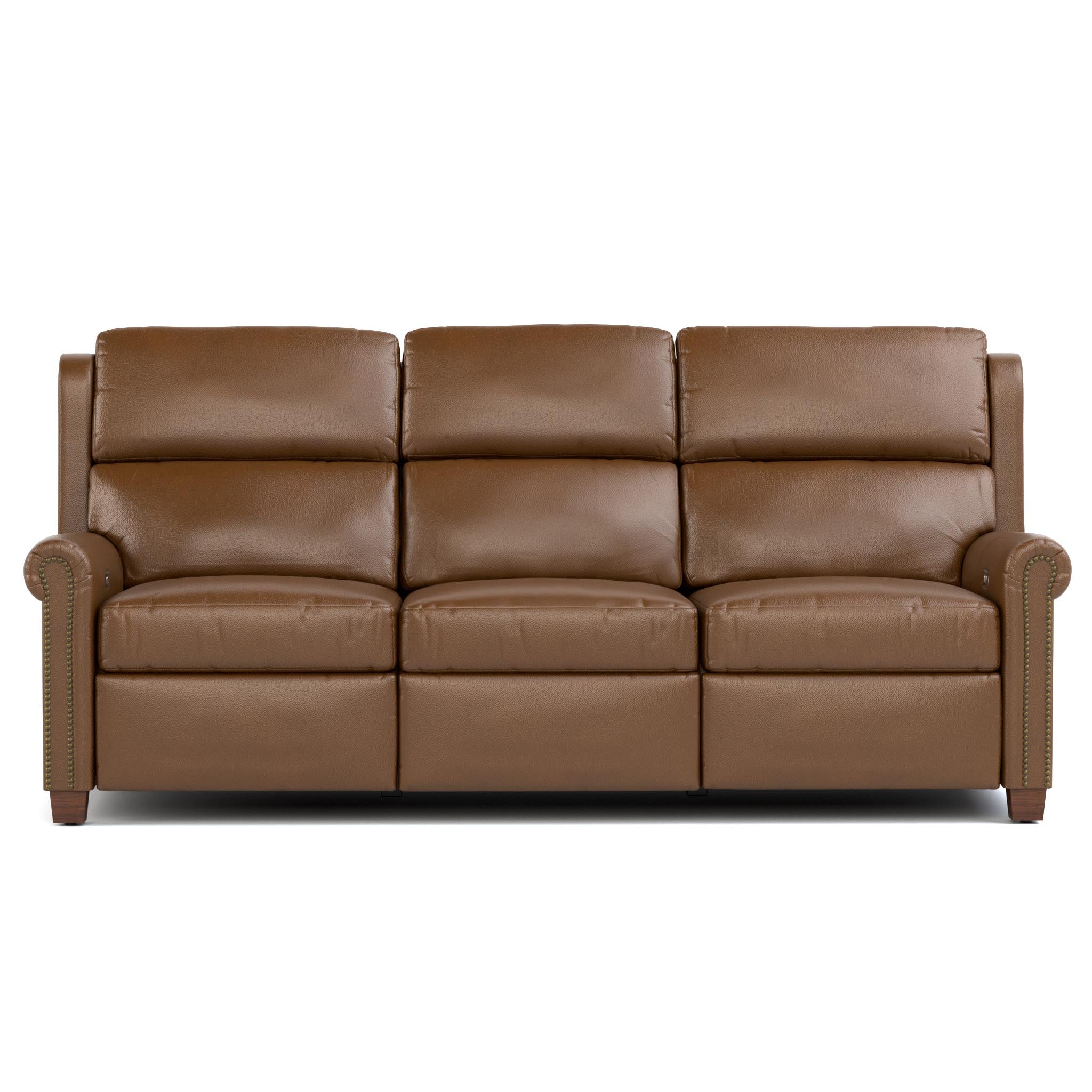 Woodlands Small Roll Arm Motion Sofa with Nails - Comfortable Reclining Couch for Living Room, Home Theater, and Family Room Relaxation