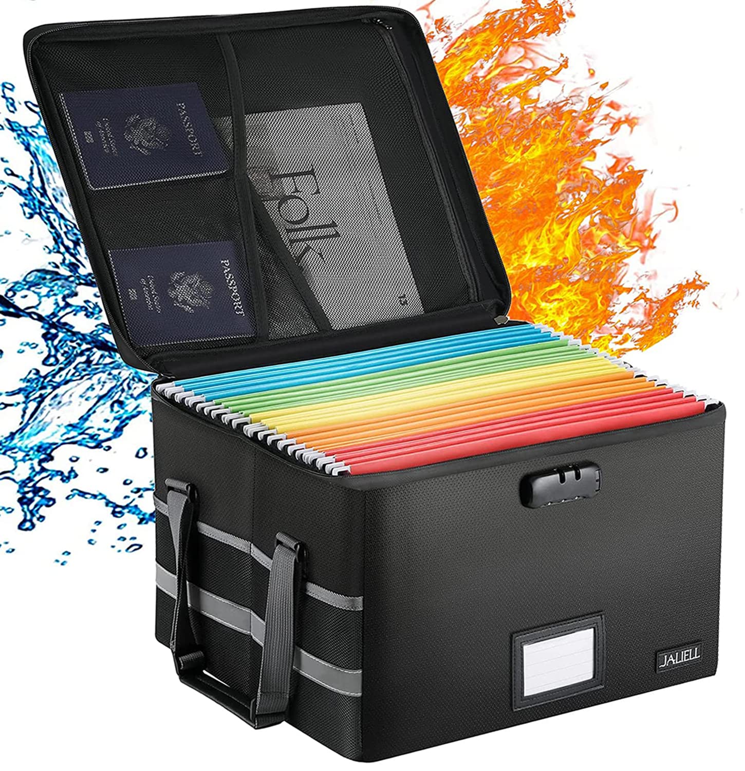 Fireproof Document Storage Box with Lock - Waterproof & Collapsible File Organizer for Letter/Legal Folders - Secure File Cabinet with Adjustable Handle & Zipper - Ideal for Home Office, School Records & Important Document Storage (Black)