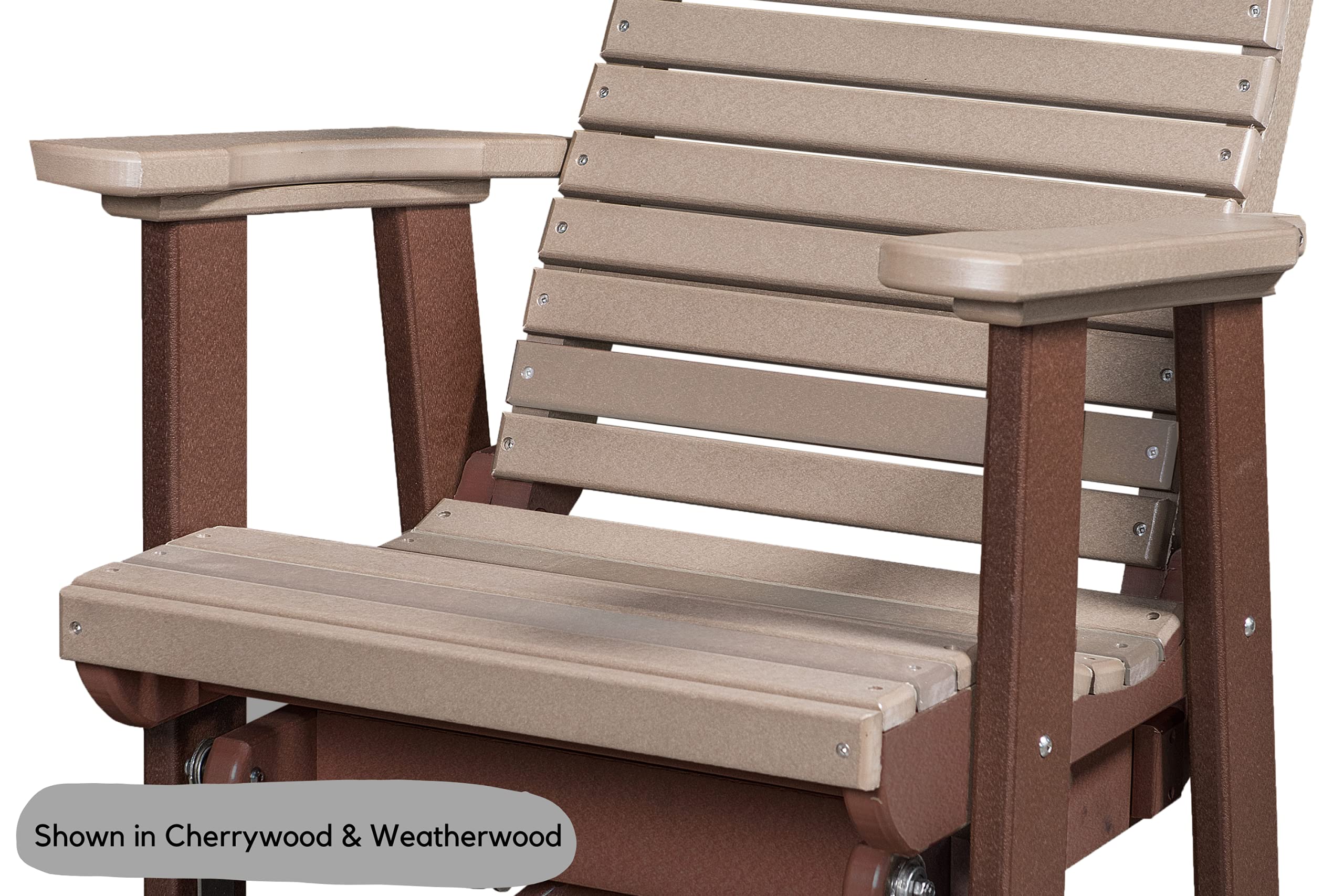 Modern Horizontal Slat High Back Poly Glider Chair - Outdoor Patio Furniture for Relaxing - White & Weatherwood - Perfect for Gardens, Decks, and Poolside Lounging