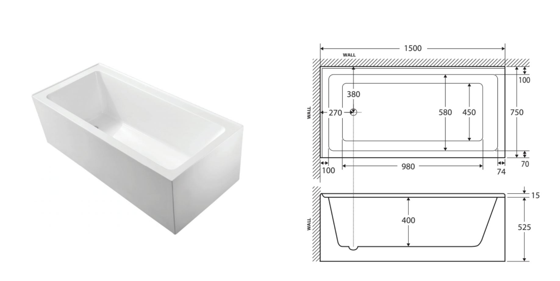 Fienza Sentor 1500mm Acrylic Corner Bathtub - Gloss White Finish | Perfect for Small Bathrooms & Modern Spa-Like Retreats