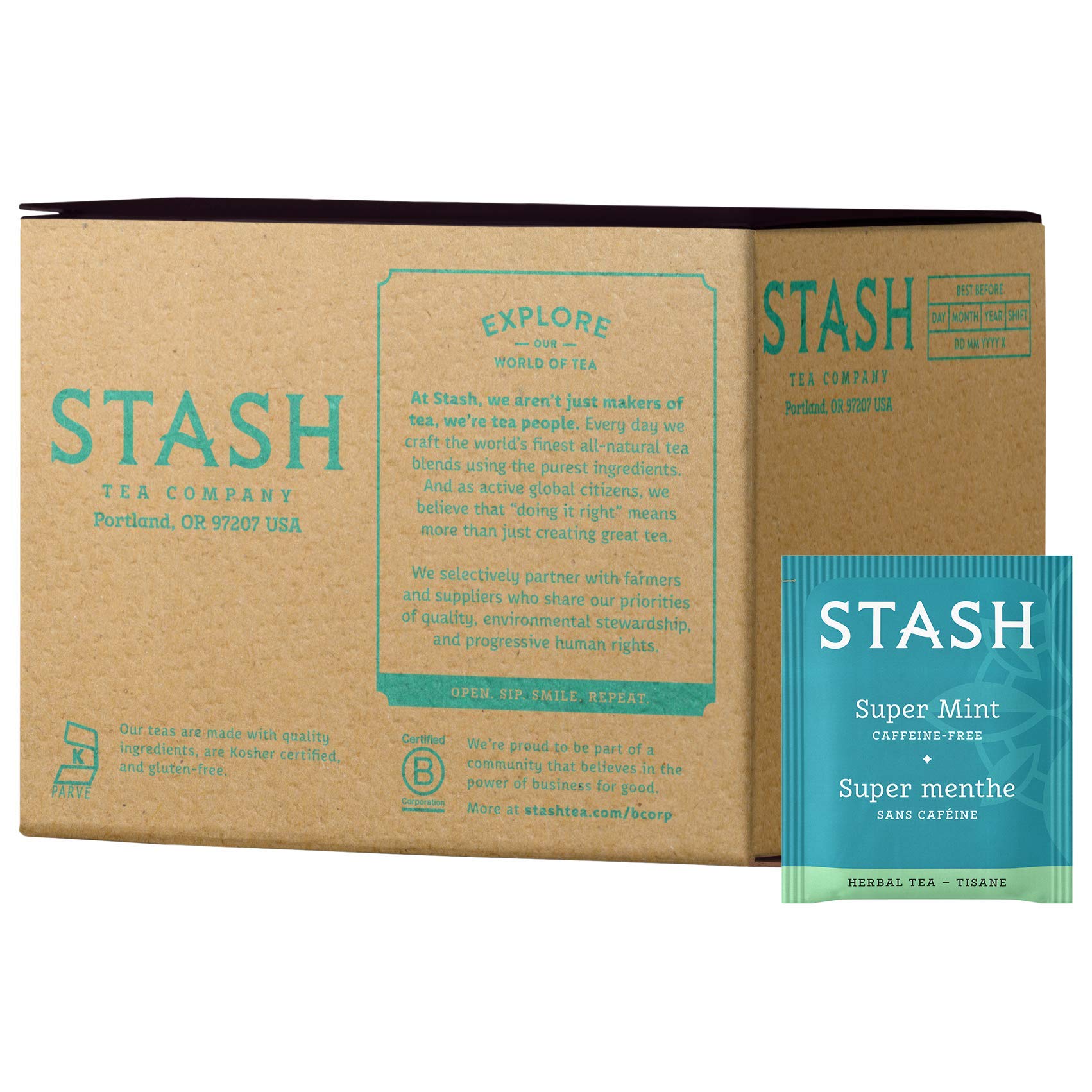 Stash Tea Super Mint Herbal Tea - 100 Tea Bags | Caffeine-Free, Refreshing Flavor | Perfect for Relaxation, After Meals & Stress Relief