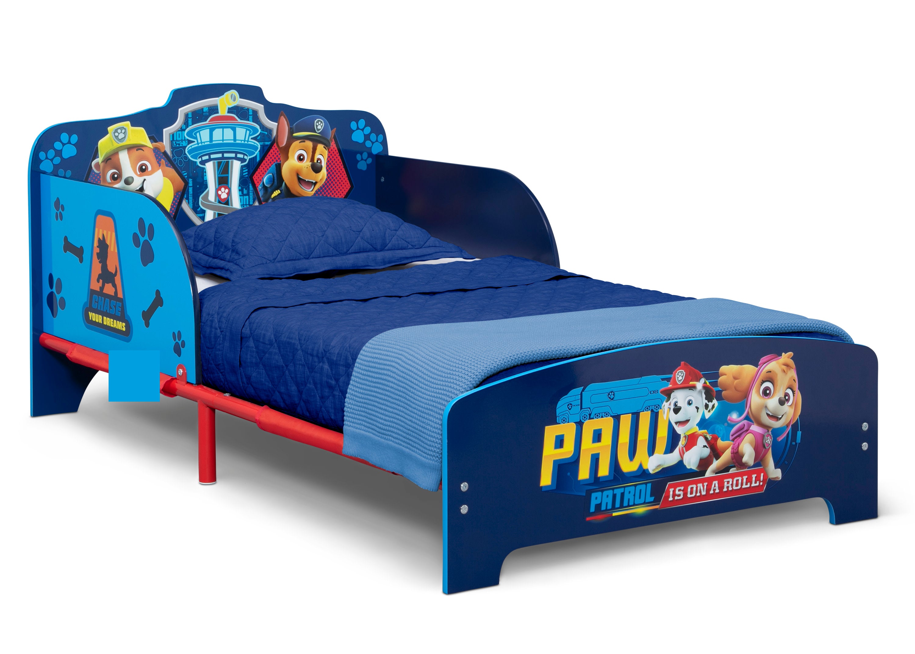 PAW Patrol Themed Wood & Metal Toddler Bed for Kids - Durable & Safe Children's Bed with Official Character Design - Perfect for Nursery, Bedroom, or Playroom Decor