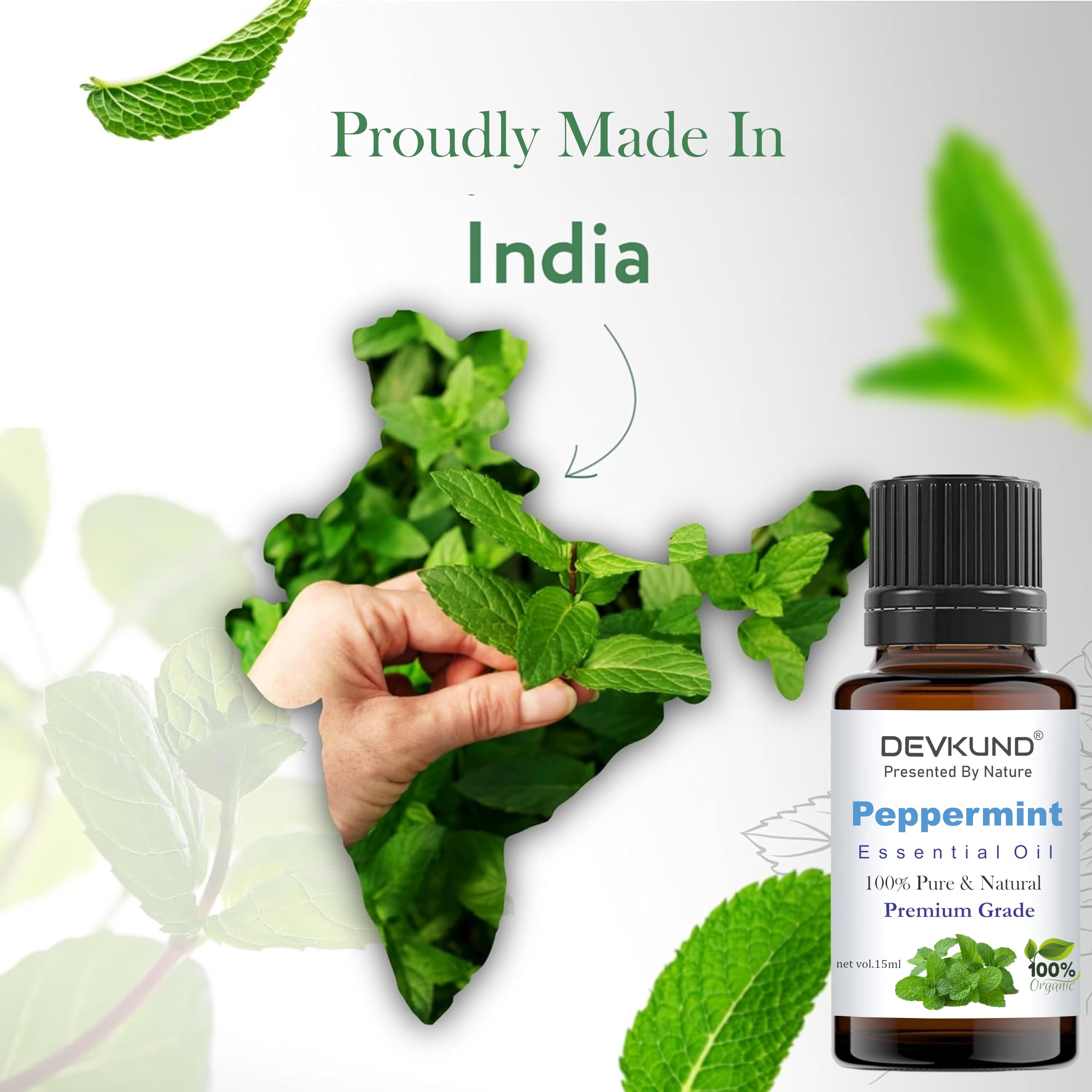 **Devkund Peppermint Essential Oil – 100% Pure, Natural & Organic for Skin, Hair & Scalp Care | Cooling & Refreshing Aromatherapy Oil for Face & Body | 15ml | Perfect for Relaxation, Massage & DIY Beauty**